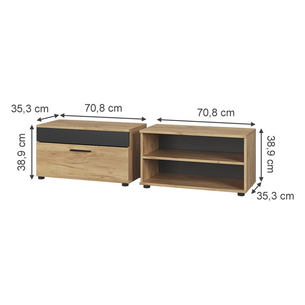 Vicco Wohnwand Berno, Goldkraft Eiche/Anthrazit, 2 günstig online kaufen
