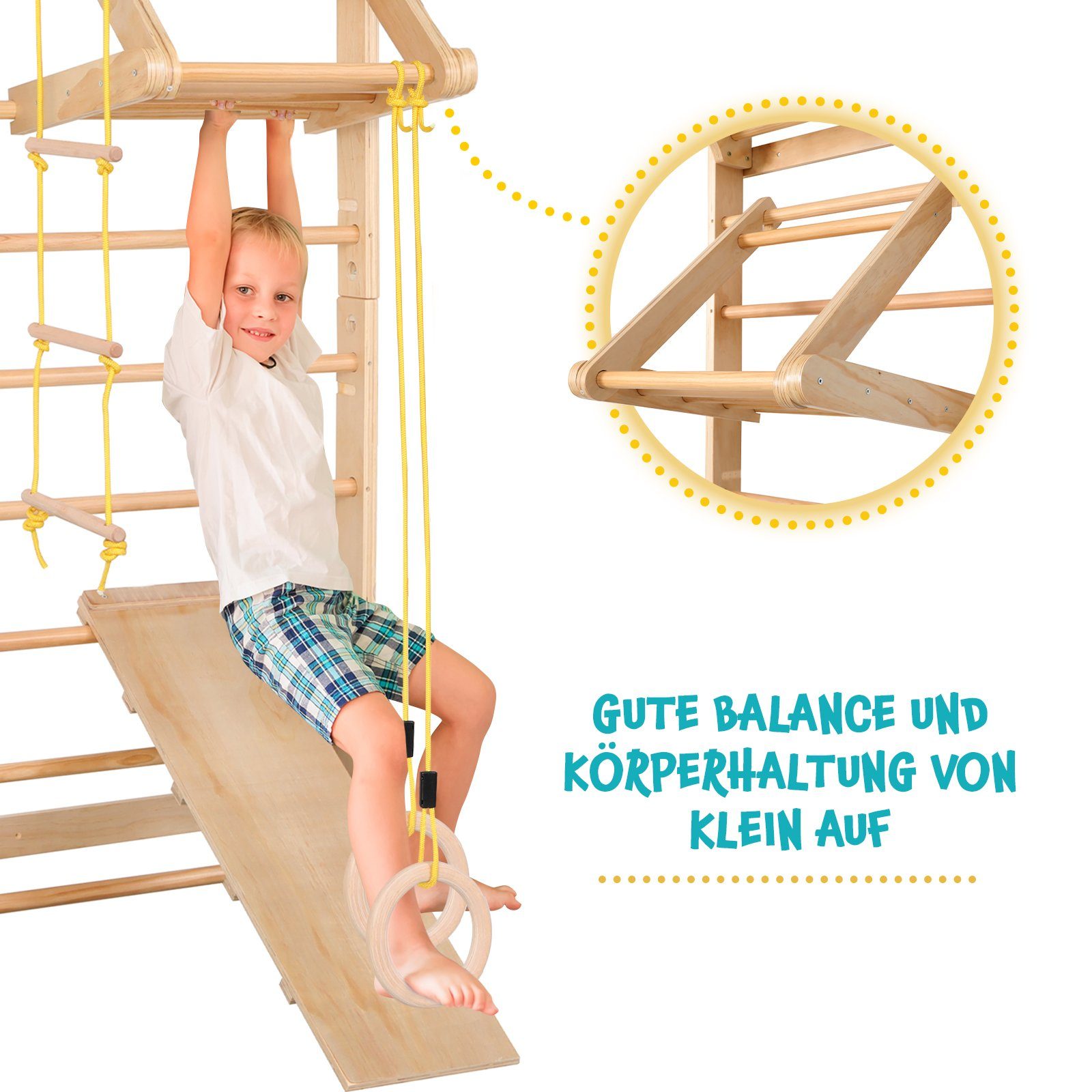 GOPLUS Klettergerüst Für Zuhause - 4-in-1 Sprossenwand Mit Strickleiter & Trapez - Kletterwand Für Kinder & Erwachsene