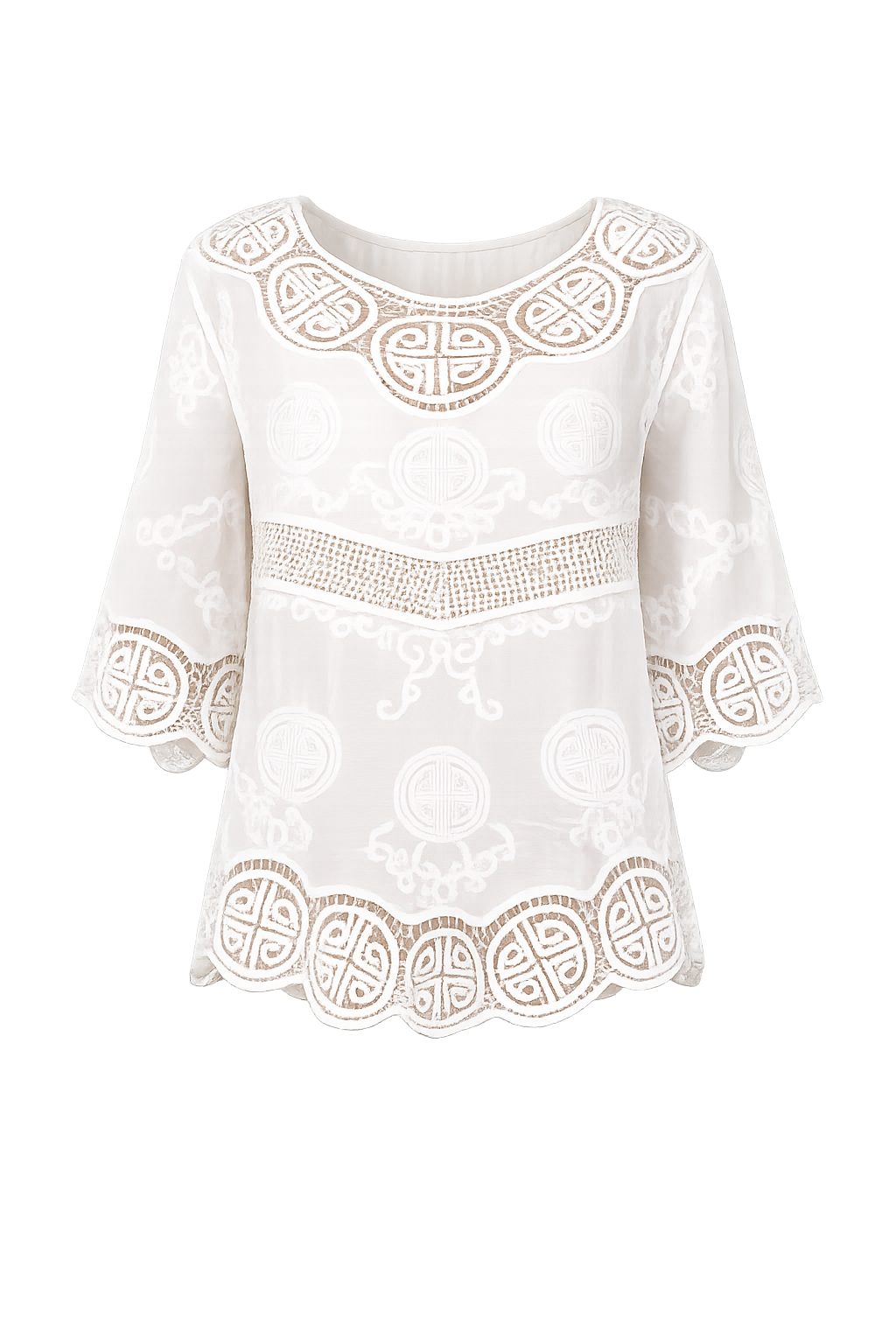 ITALY VIBES Spitzenbluse - Bluse - mit Spitzendetails - boho Langarmbluse Damen - ITALY VIBES ONE SIZE / passend für Größe S - L