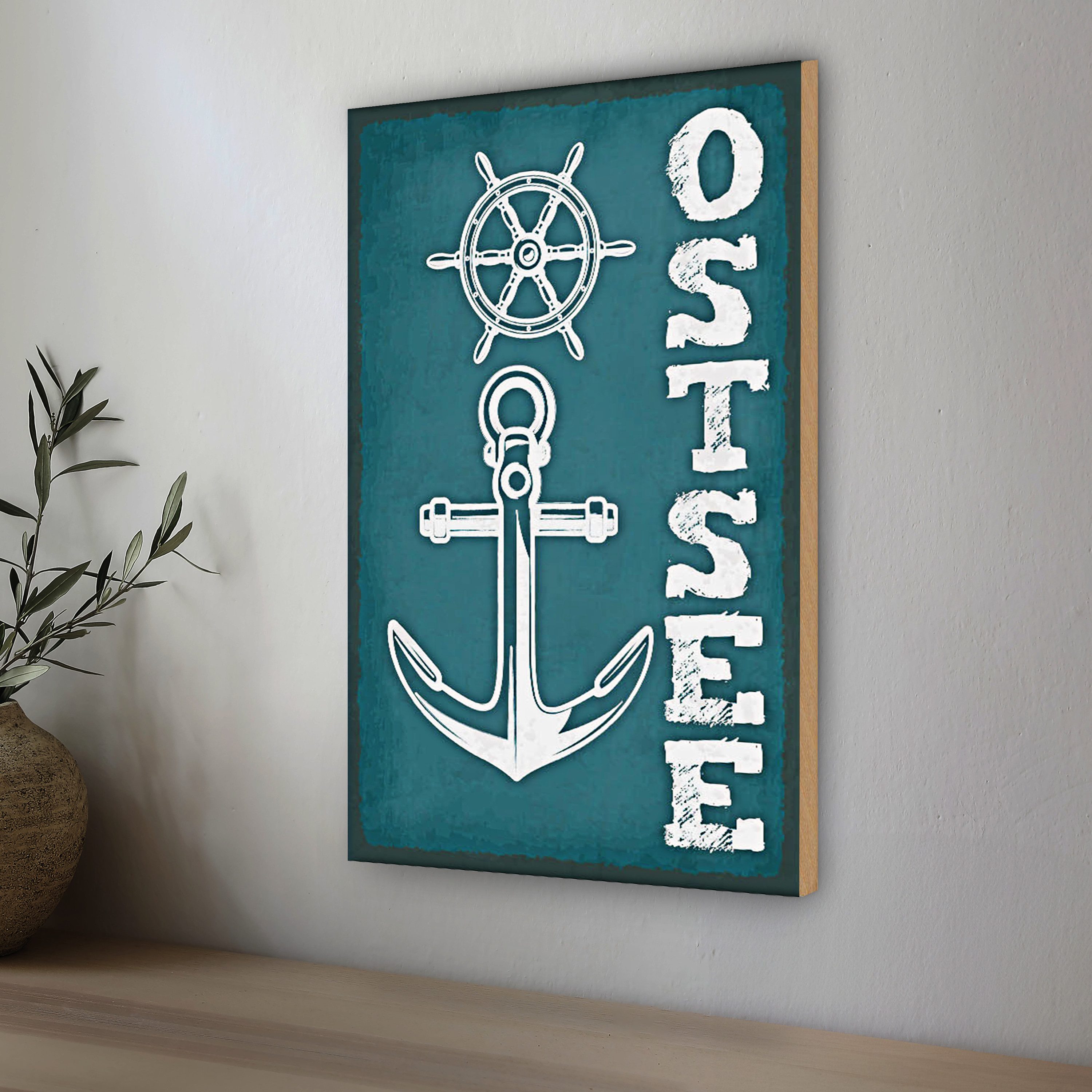 Roomando Holzbild Hinweis 12x18cm Ostsee Anker See Schiff