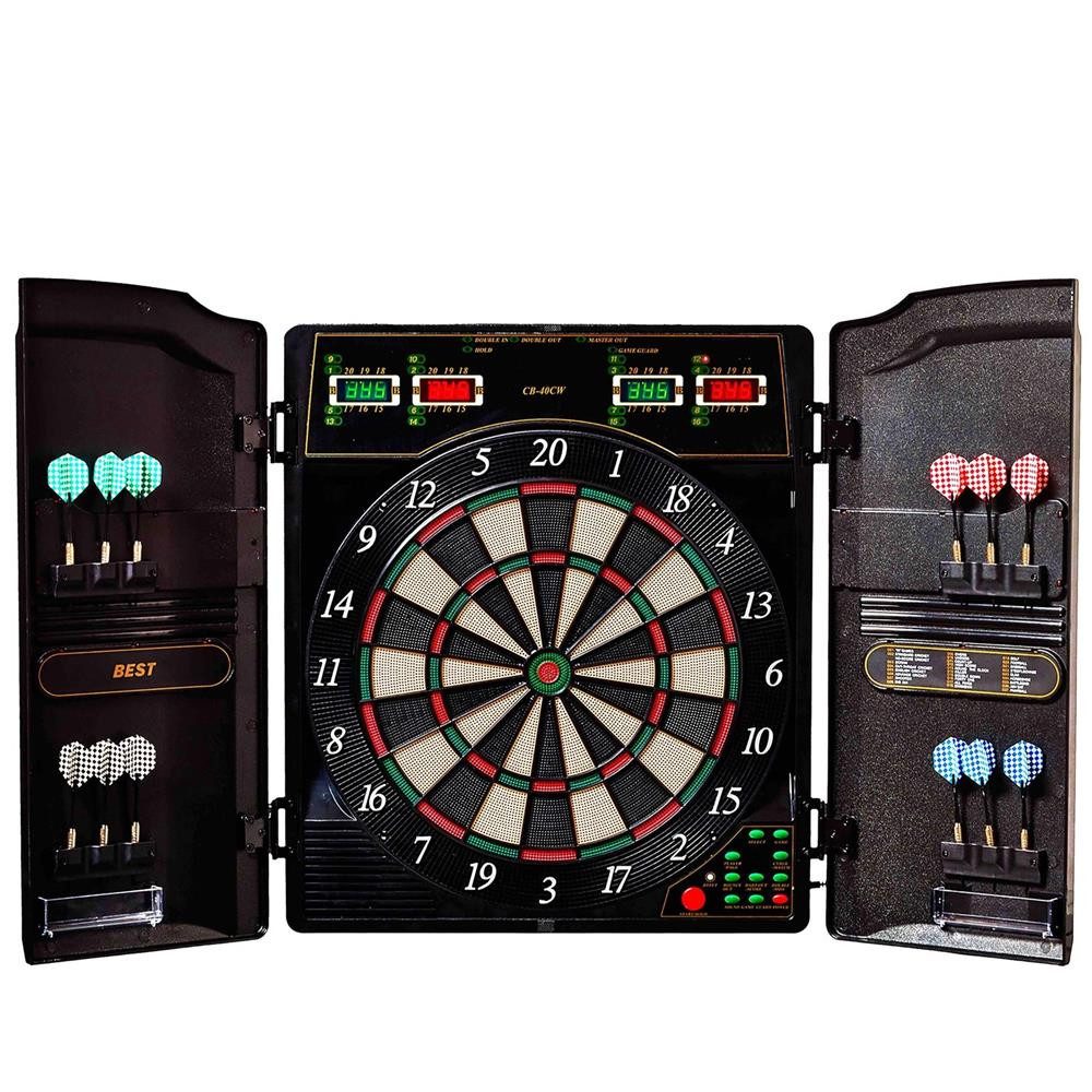 Best Sporting Dartautomat Oxford Evolution E-Dartscheibe mit Kabinett, 27 Spiele (Elektronische Dartscheibe, 1 x Dartscheibe, 12 x Dartpfeile, Ersatzspitzen, 1 x Netzadapter), 27 Spiele, 159 Varianten, Cybermatch, 4 LED-Anzeigen, Kabinett