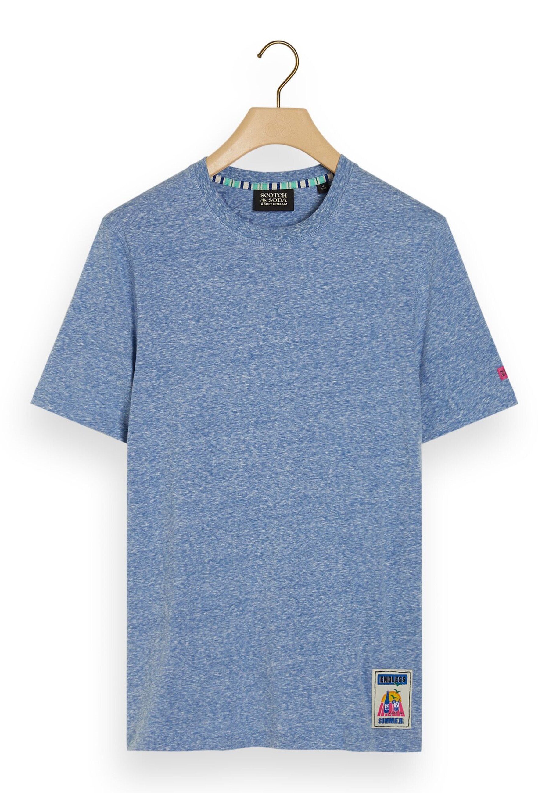 Soda T-Shirt & mit Label-Flag (1-tlg) und Kurzarmshirt Shirt blau R-Neck Scotch