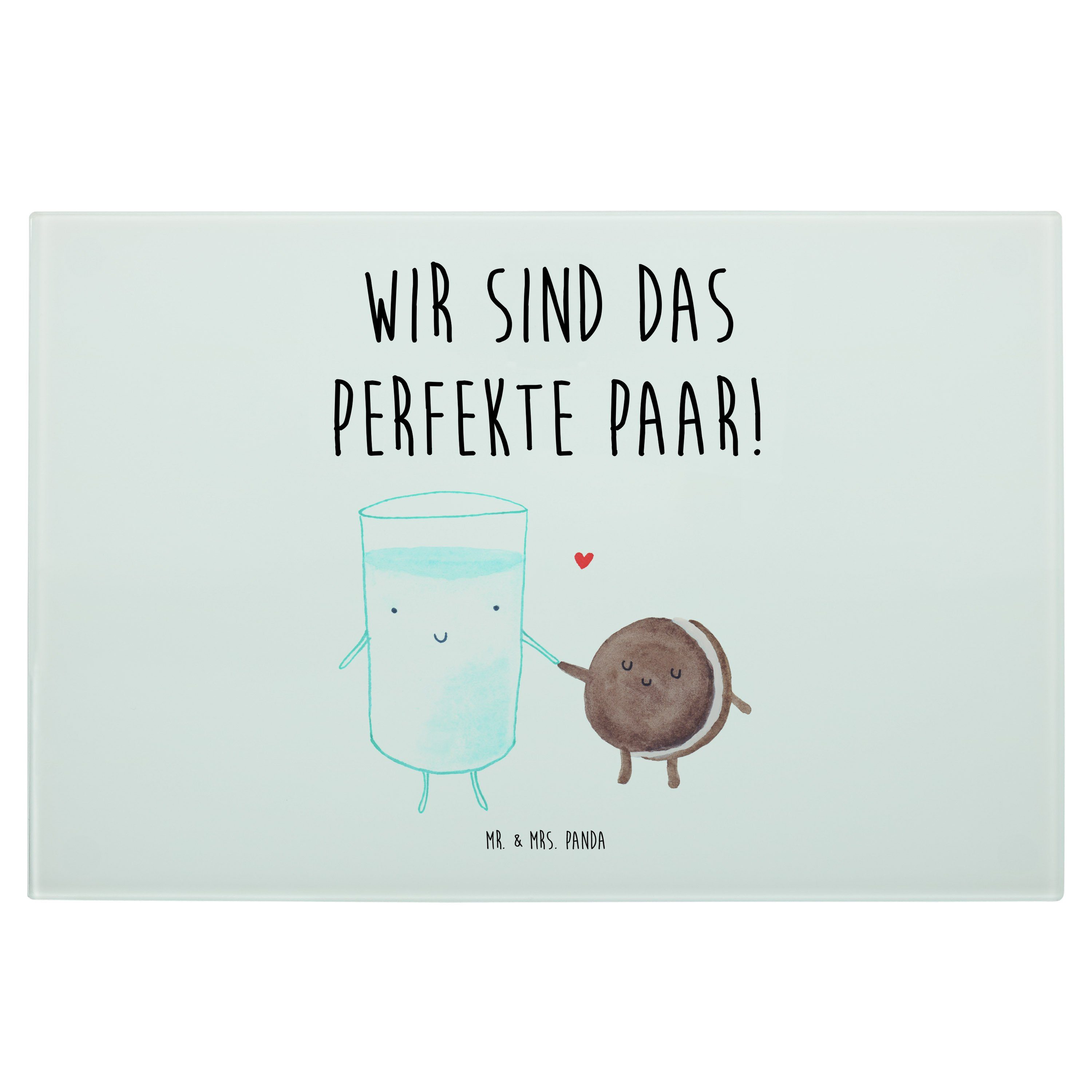 Mr. & Mrs. Panda Servierbrett romantisch, Weiß Motiv Ke, (1-St) Gute - Geschenk, Keks Milch Premium Glas, - Laune, & süß