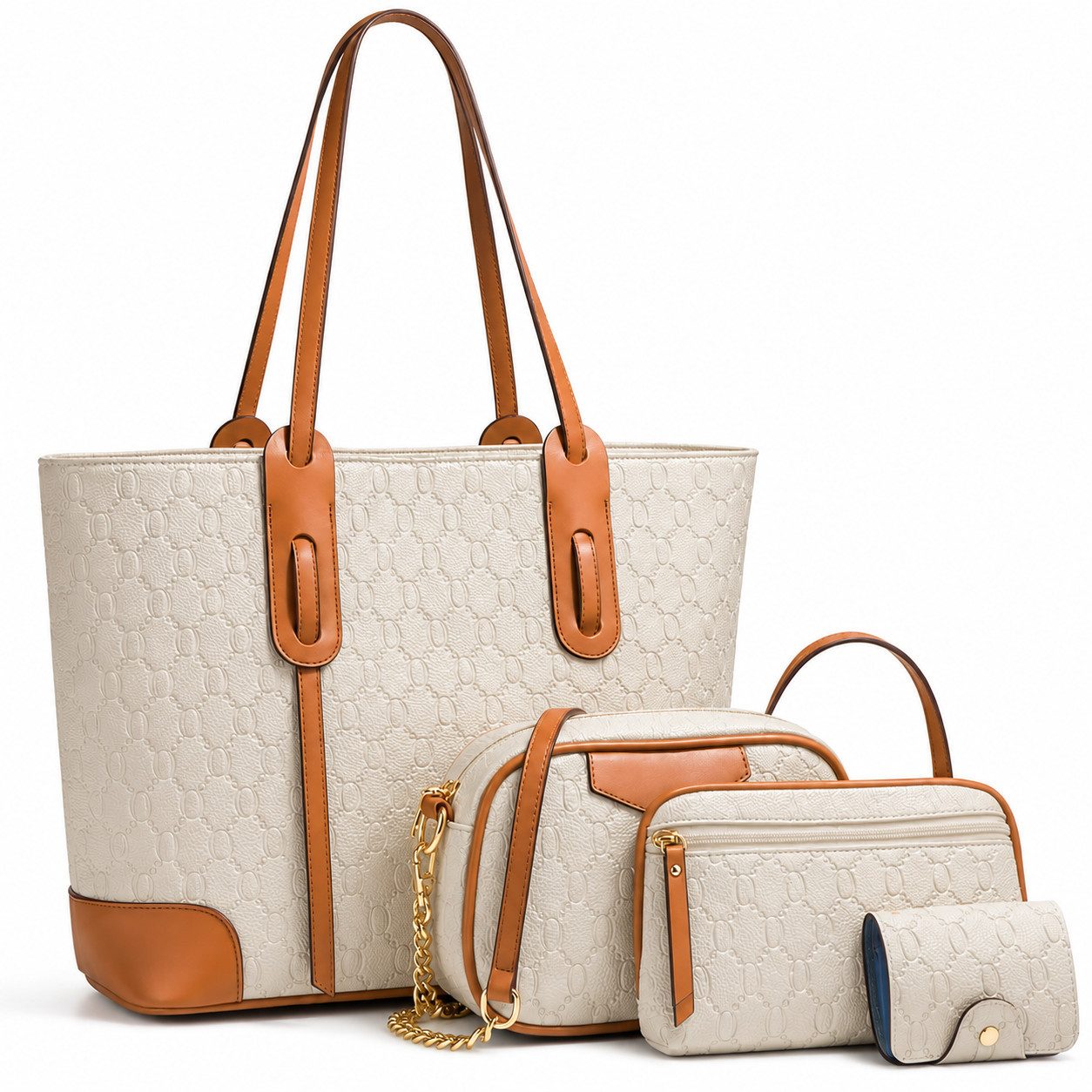 Fyrove Shopper Damen Handtasche Tote Shopper Groß Schultertasche Umhängetasche (4-teiliges Set Buro Schule Einkauf Reise Geschenk, Aufbewahrungstaschen, Geldbörsen, Kartenetuis), Hochwertiges Kunstleder