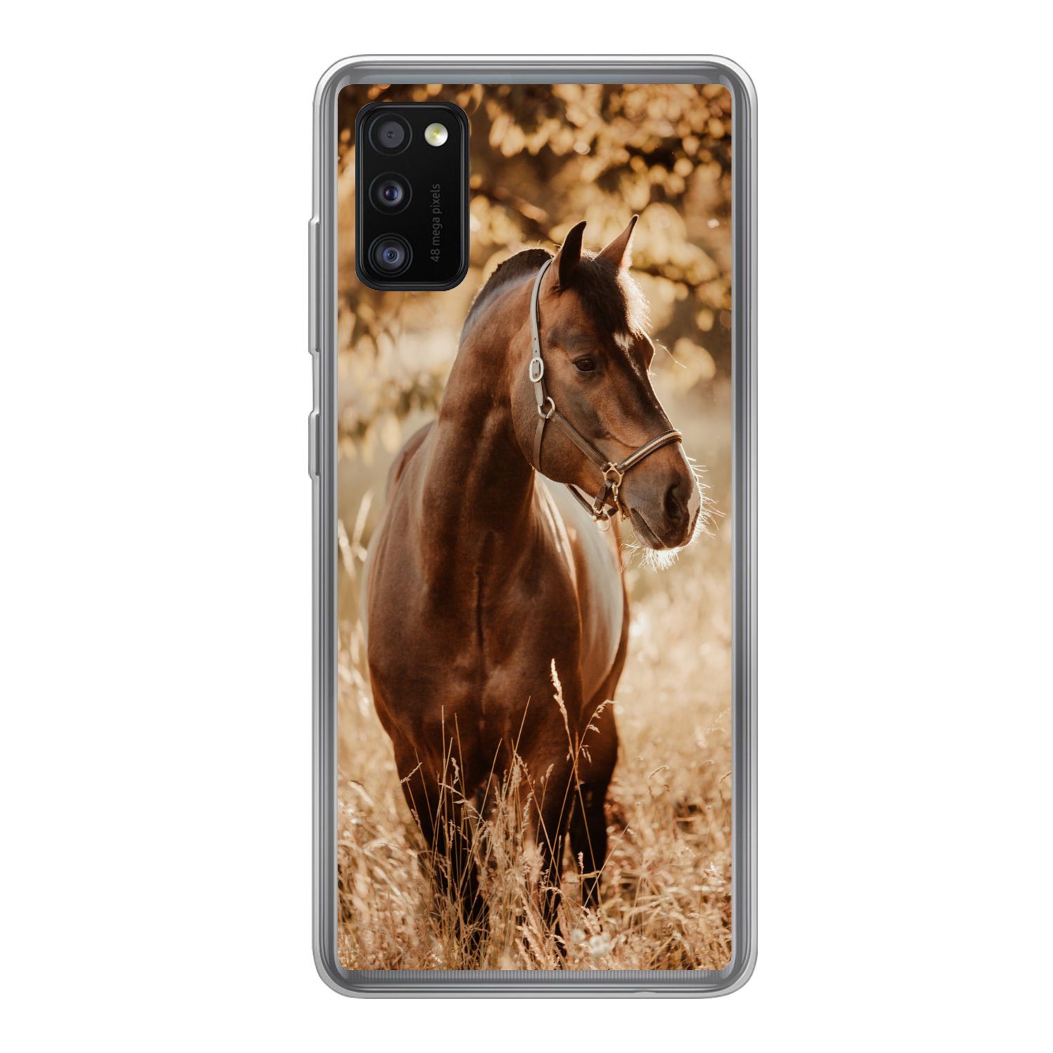 MuchoWow Handyhülle für Samsung Galaxy A41 Pferd - Sonne - Porträt - Natur - Braun, Smartphone-Bumper, Print, Handy Schutzhülle Dünn
