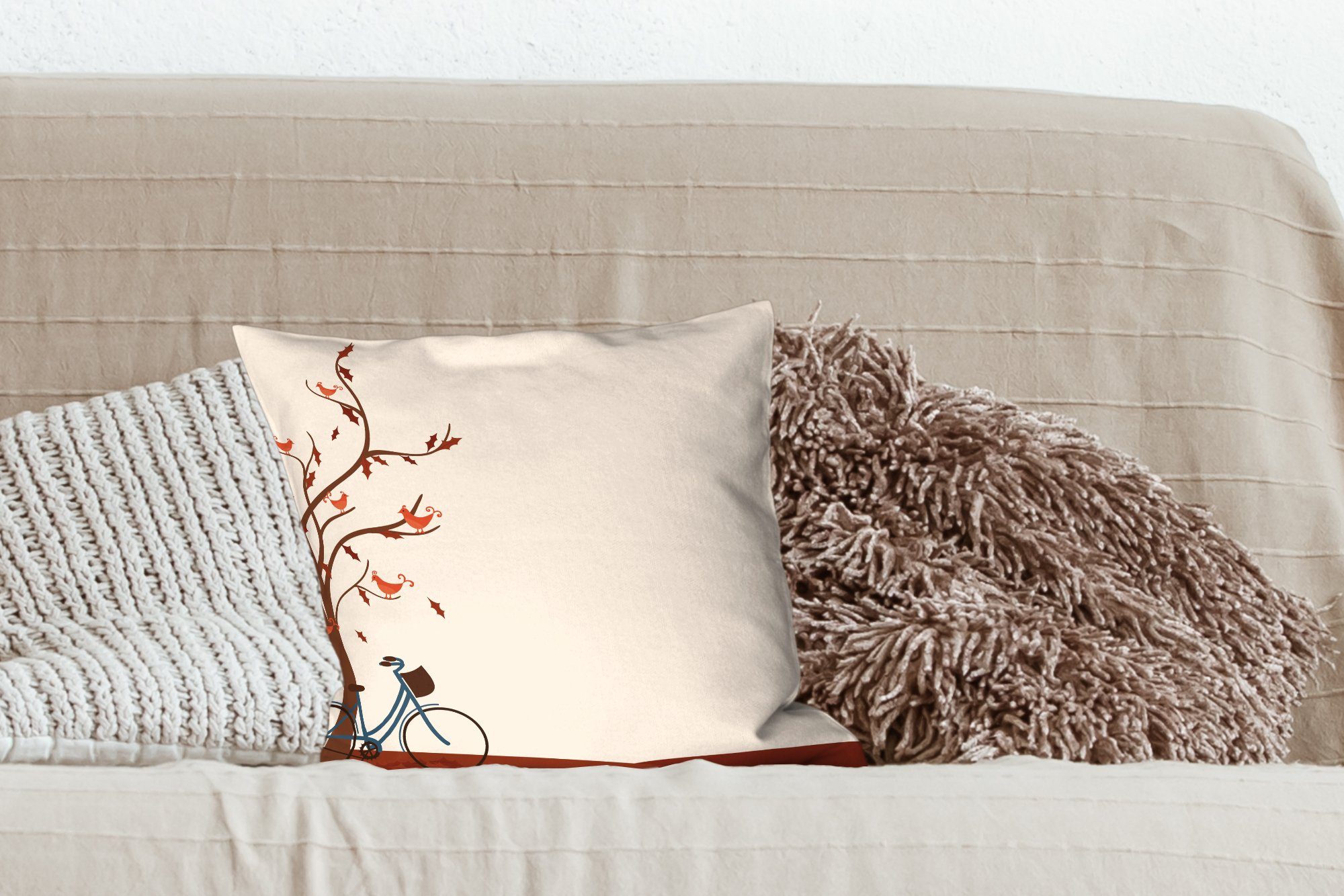 Schlafzimmer, Baum, Sofakissen Zierkissen Dekokissen Illustration Wohzimmer, für Deko, mit Füllung Herbst - MuchoWow -