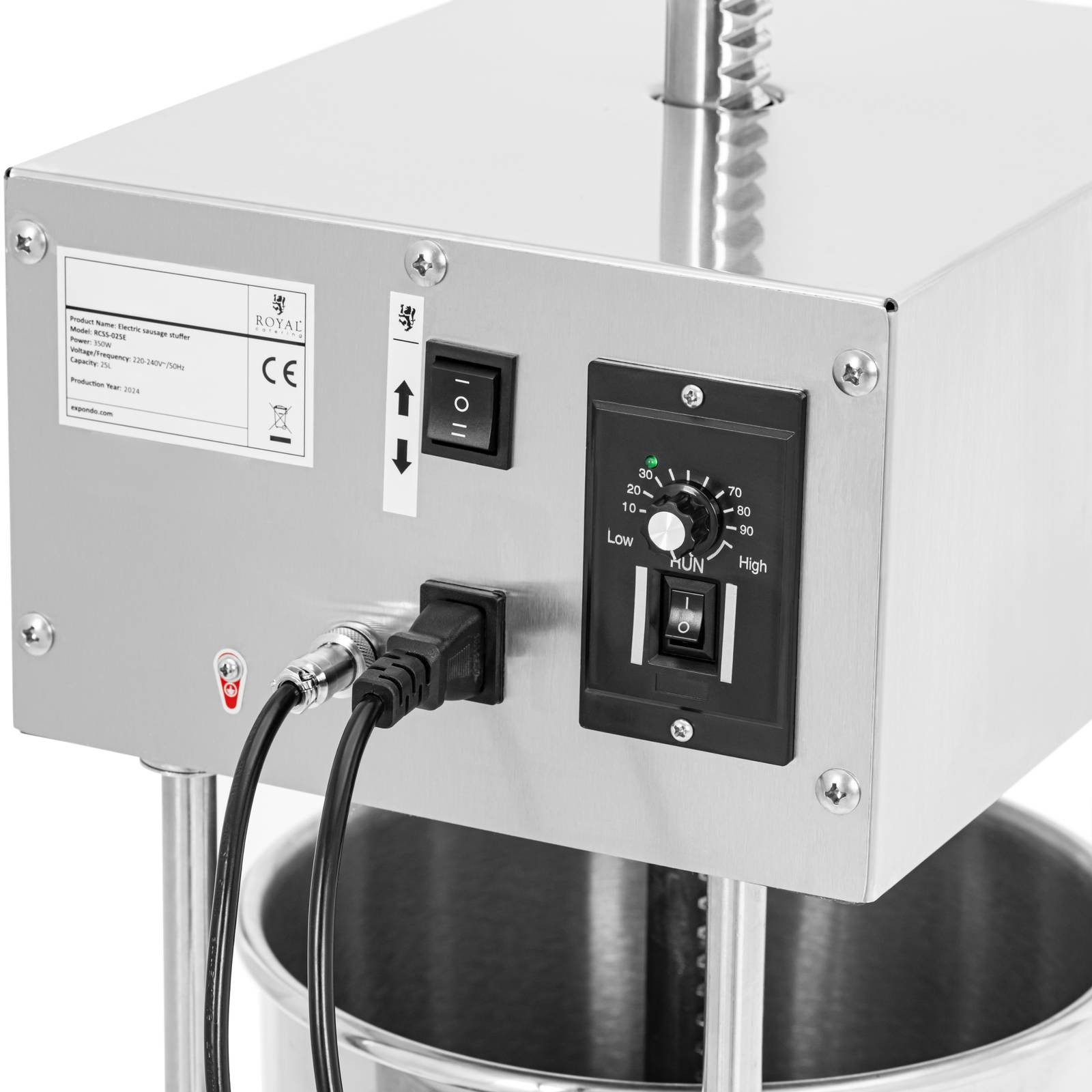 Royal Catering Wurstfüllaufsatz 25L Wurstfüller 350W Fußpedal Wurstfüllmaschine elektrisch 4 Füllrohre