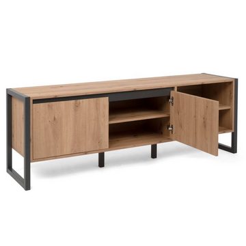 Homestyle4u TV-Board Sideboard Holz TV-Schrank Lowboard Unterschrank Fernsehschrank Grau