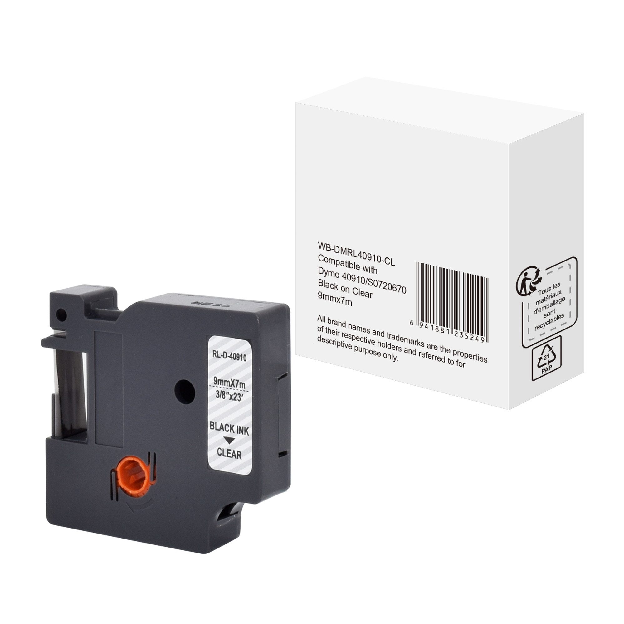 DYMO Beschriftungsband Schriftband wie Dymo S0720670 9mmx7m schwarz auf transparent