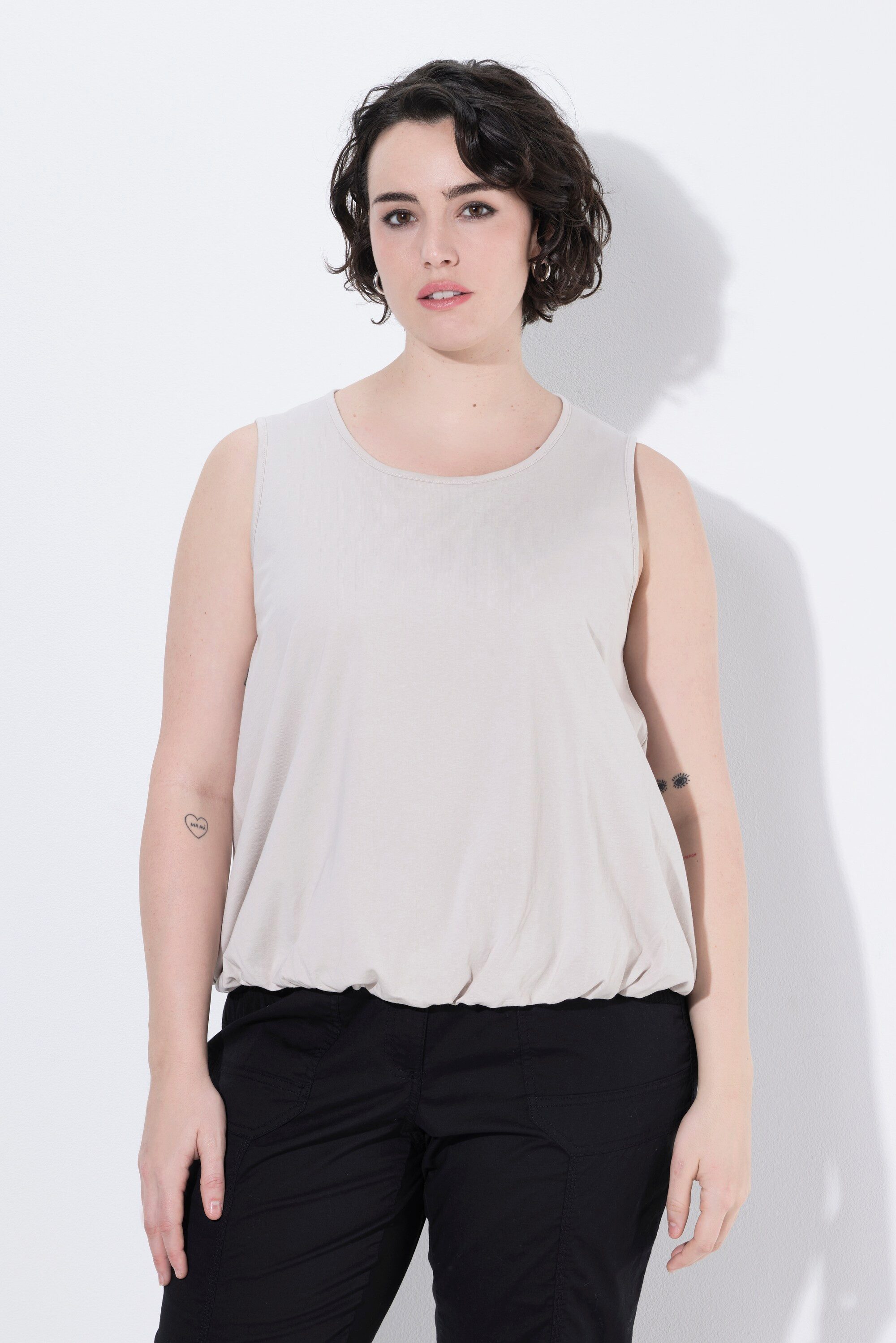 Ulla Popken Longtop Top Ballonsaum Classic Rundhals ärmellos