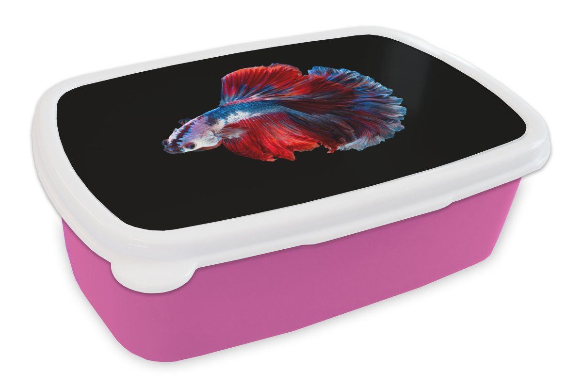 MuchoWow Lunchbox Fisch - Schwanz - Schwarz, Kunststoff, (2-tlg), Brotbox für Erwachsene, Brotdose Kinder, Snackbox, Mädchen, Kunststoff rosa