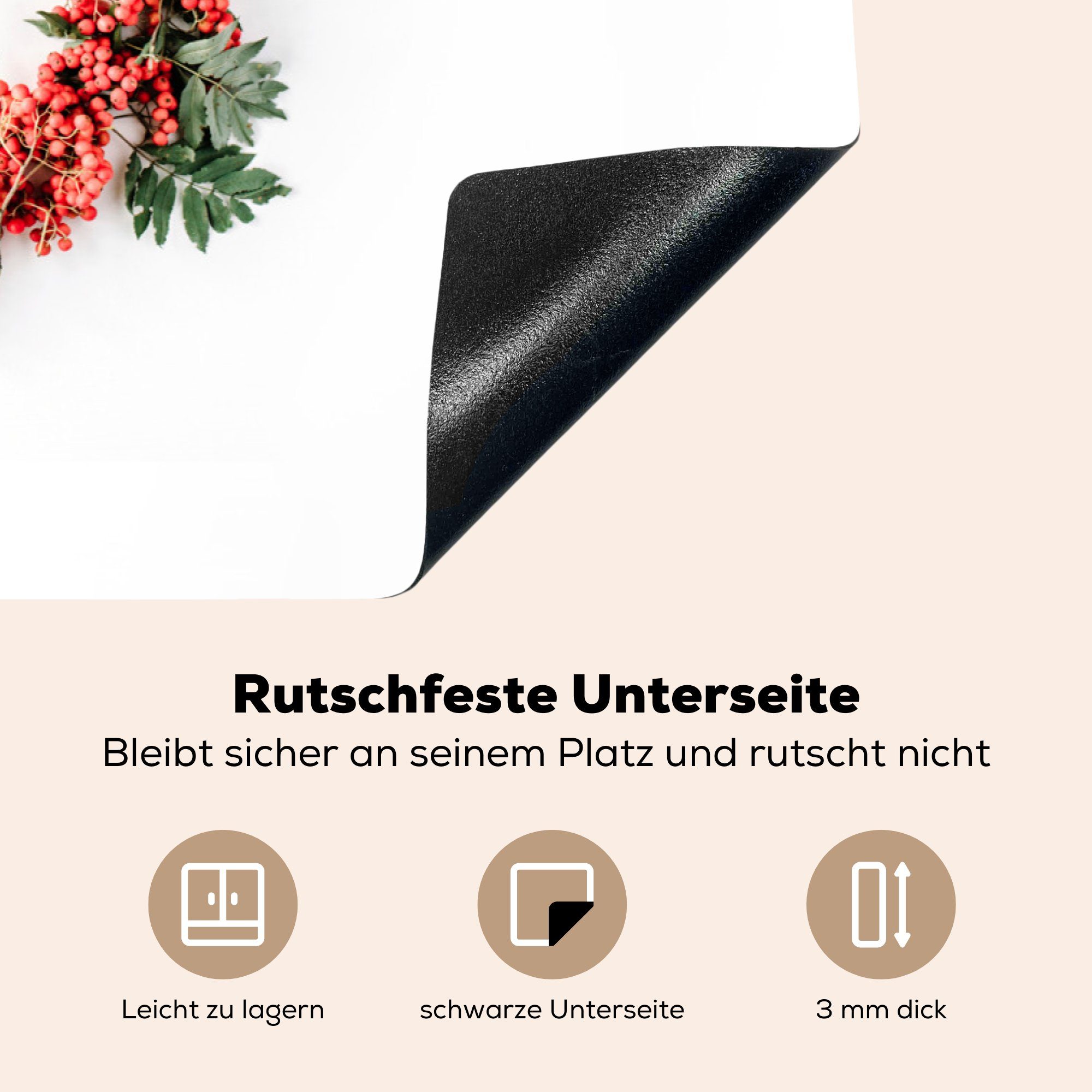 Vinyl, Winter tlg), Weihnachtskranz, 81x52 - cm, (1 Induktionskochfeld Schutz die Mistelzweig für Herdblende-/Abdeckplatte MuchoWow küche, Ceranfeldabdeckung -