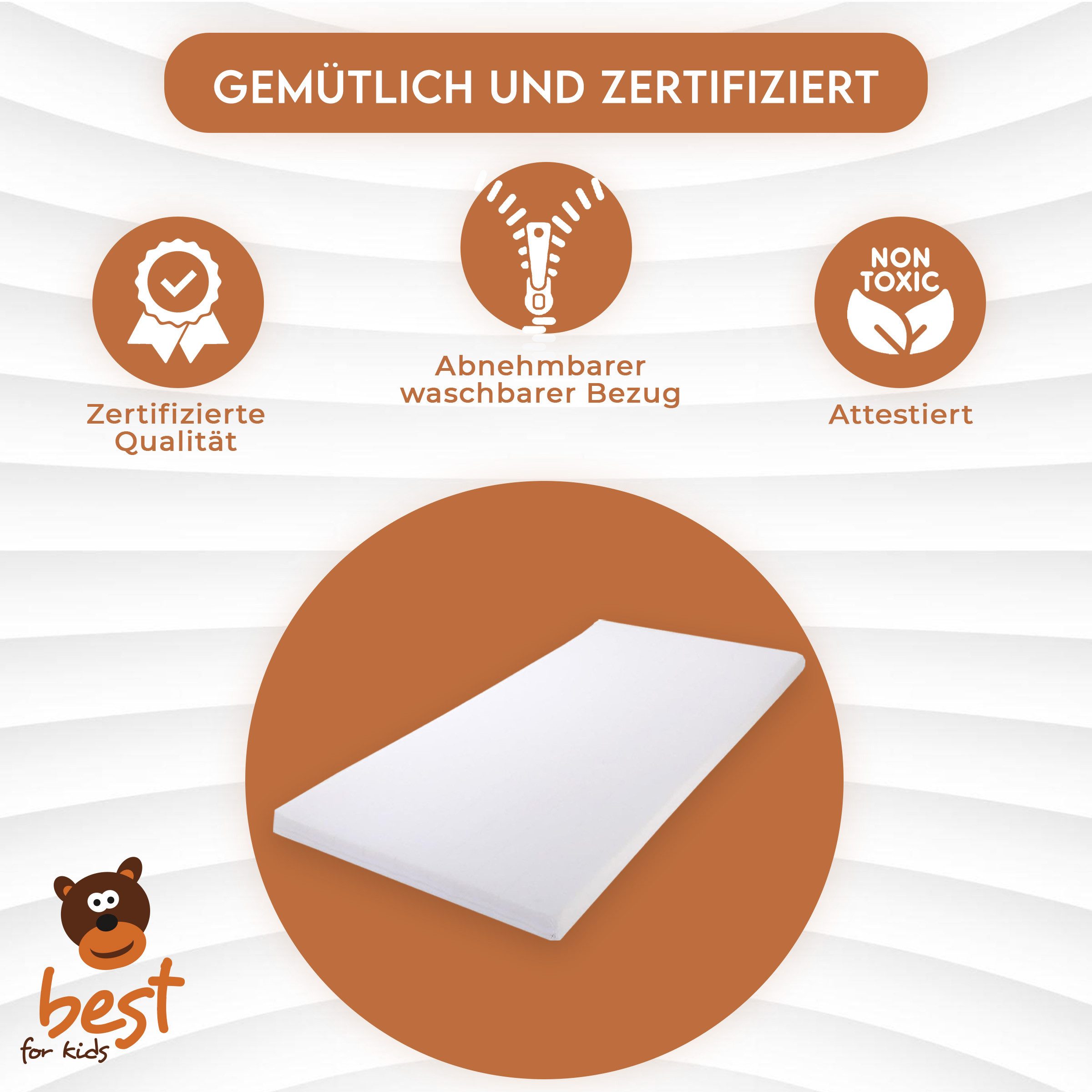 Komfortschaummatratze Baby Schaumstoffmatratze 70x140–Waschbarer Bezug, Allergikerfreundlich, Best for Kids, 6 cm hoch