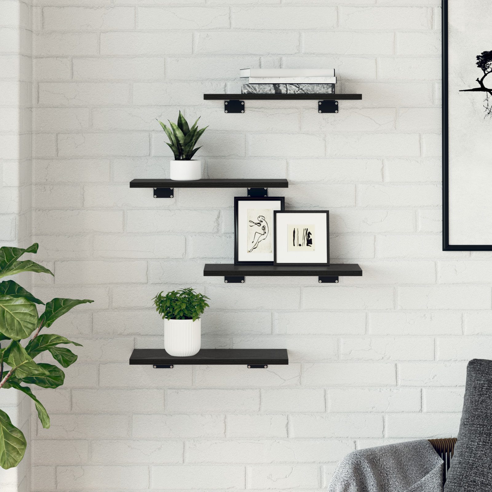 vidaXL Bücherregal Wandmontierte Regale Schwarze Eiche günstig online kaufen