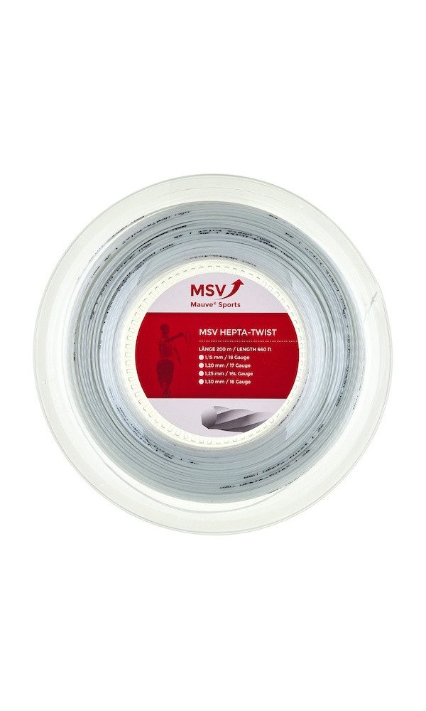 MSV Tennissaite Hepta Twist (Haltbarkeit+Spin) weiss 200m Rolle, Saitendicke: 1.30