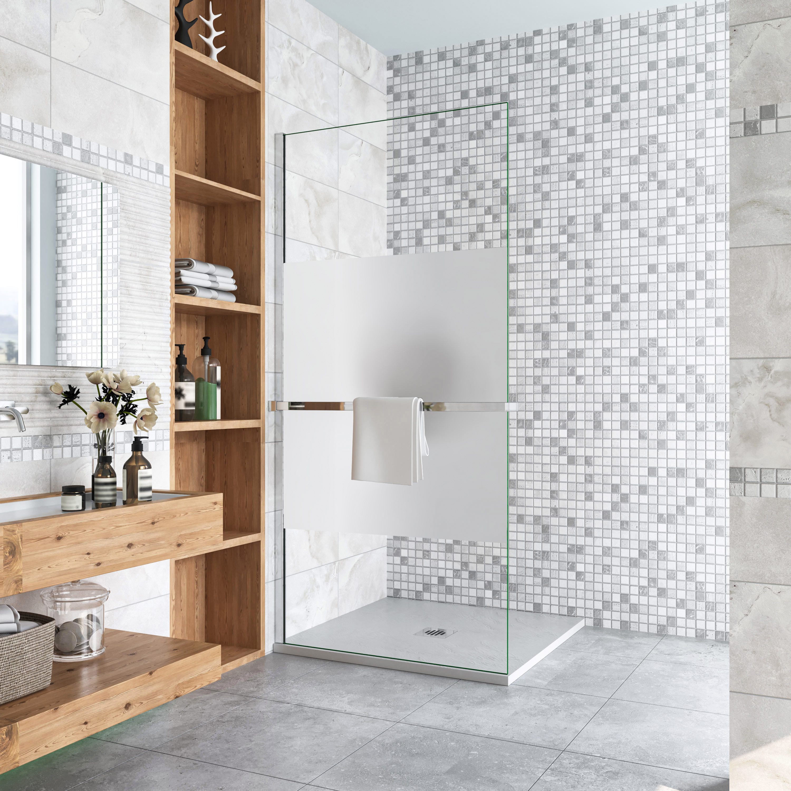 Duschparadies Walk-in-Dusche H:200cm 8mm Milchglas Streifen Glas Handtuchalter Duschabtrennung, Sicherheitsglas