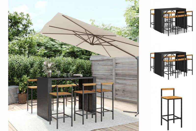 vidaXL Garten-Essgruppe 7-tlg Gartenbar-Set Schwarz Polyrattan Massivholz Akazie