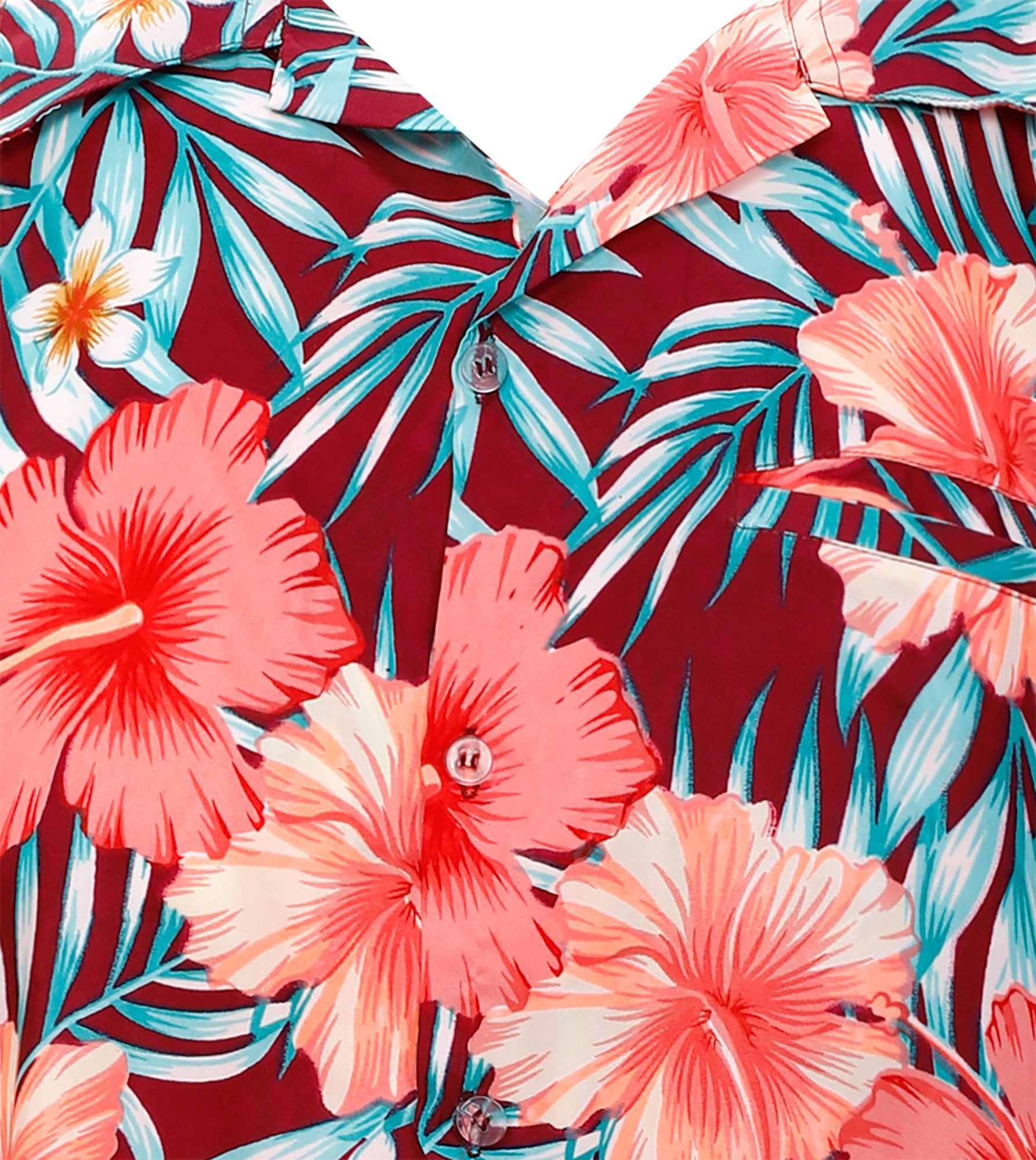 King Kameha Hawaiihemd Tropical Hibiscus Funky Hawaii-Hemd Kurzarm Front-Tasche Unisex