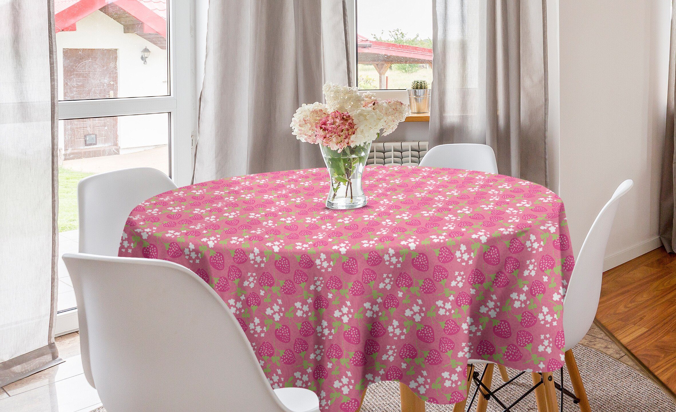 Küche Beeren Abdeckung für Kreis Esszimmer Fruchtige Abakuhaus Blumen Tischdecke Dekoration, Erdbeeren Tischdecke