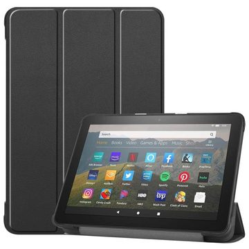 König Design Tablet-Hülle, Tablethülle für Amazon Fire HD 8 (2020) Schutztasche Wallet Cover 360 Case Etuis Schwarz