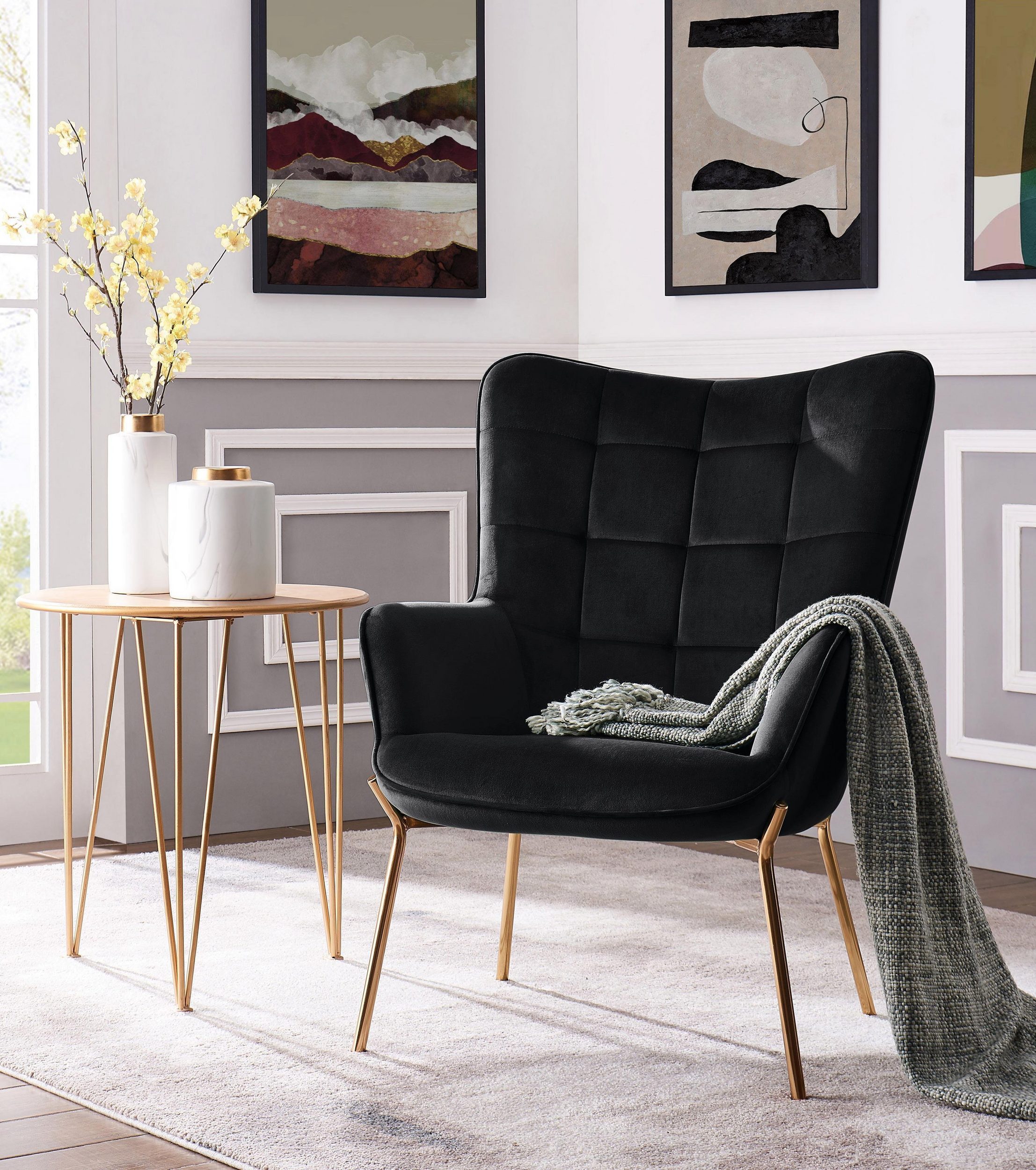 loft24 Loungesessel Bruce (1-St), Polstersessel, Sessel, Armlehnsessel, Metallgestell, Sitzhöhe 44 cm