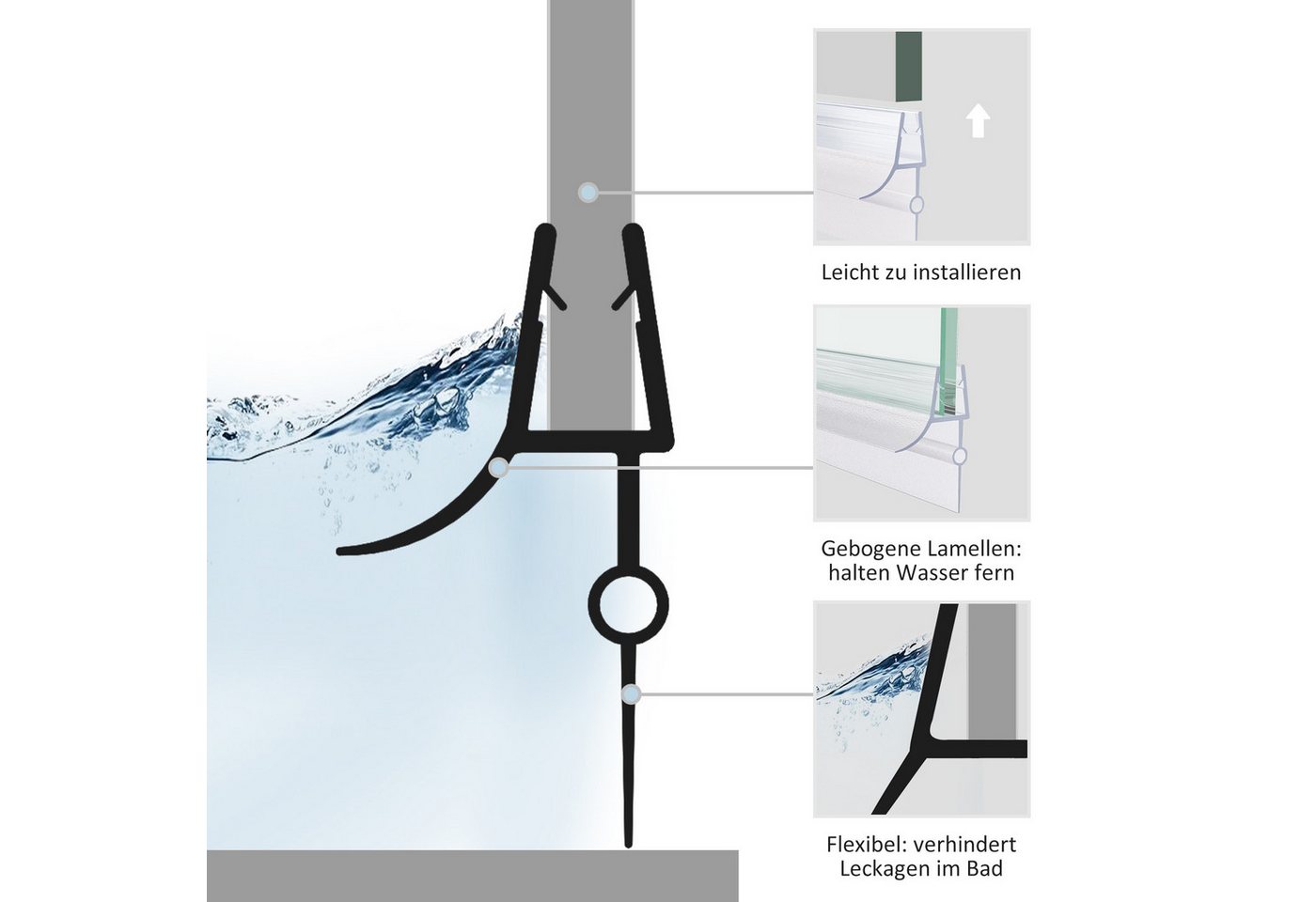 Thumbnail - Boromal Duschdichtung 2 Stück Ersatzdichtung Wasserabweiser für 4/5/6mm Glas Duschtür, L: 100 cm, (Schwallschutz für Gla...