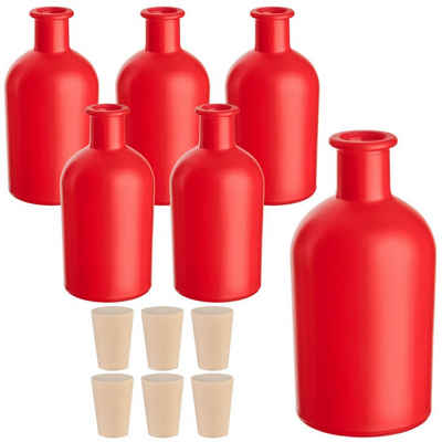 gouveo Trinkflasche Glasflaschen 250 ml Apotheker mit Korken - Leere Likörflasche 0,25 l, 6er Set, Rot, PEK