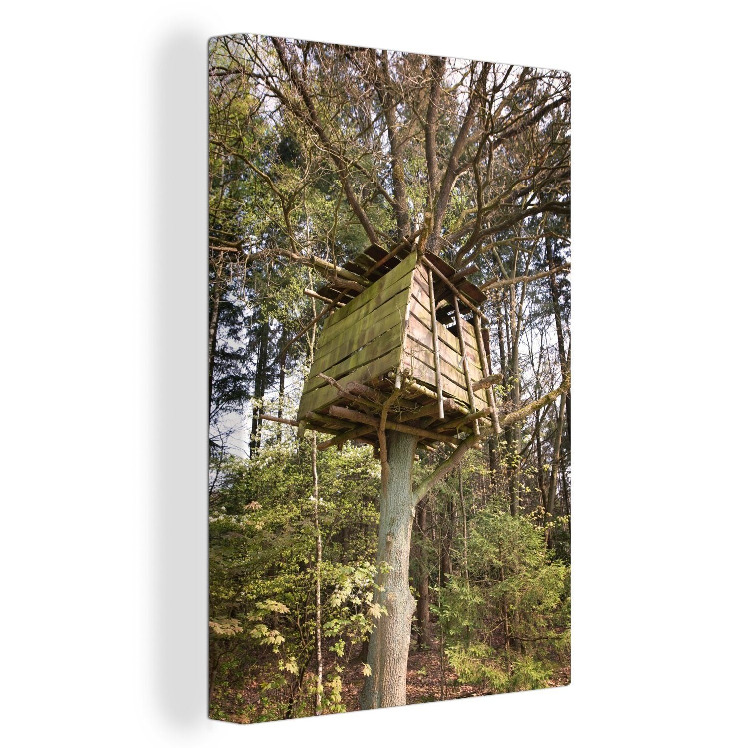 OneMillionCanvasses® Leinwandbild Ein Baumhaus hoch oben in einem Baum, (1 St), Leinwandbild fertig bespannt inkl. Zackenaufhänger, Gemälde, 20x30 cm