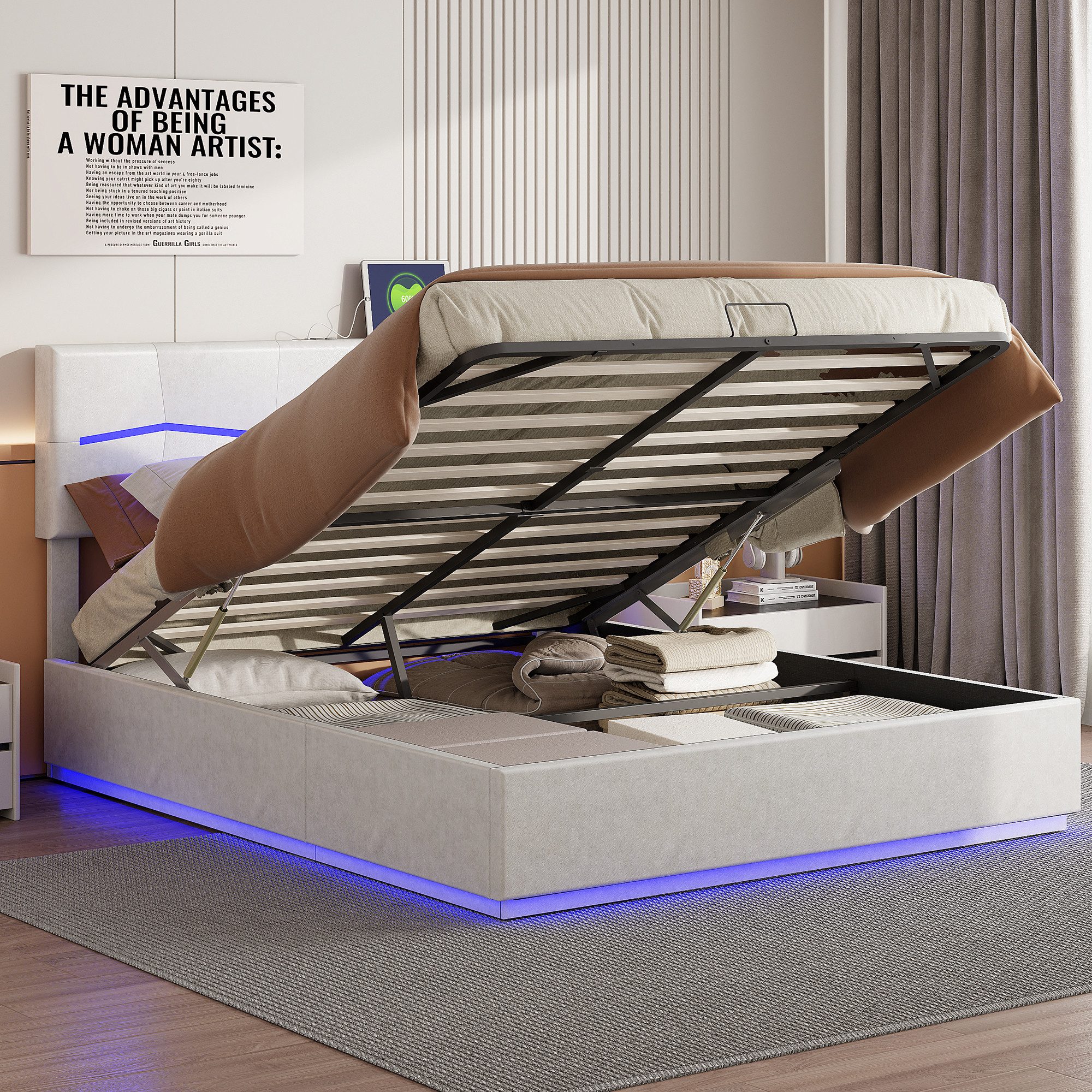 FUROKOY Boxspringbett 140x200cm LED Doppelbett Stauraumbett günstig online kaufen