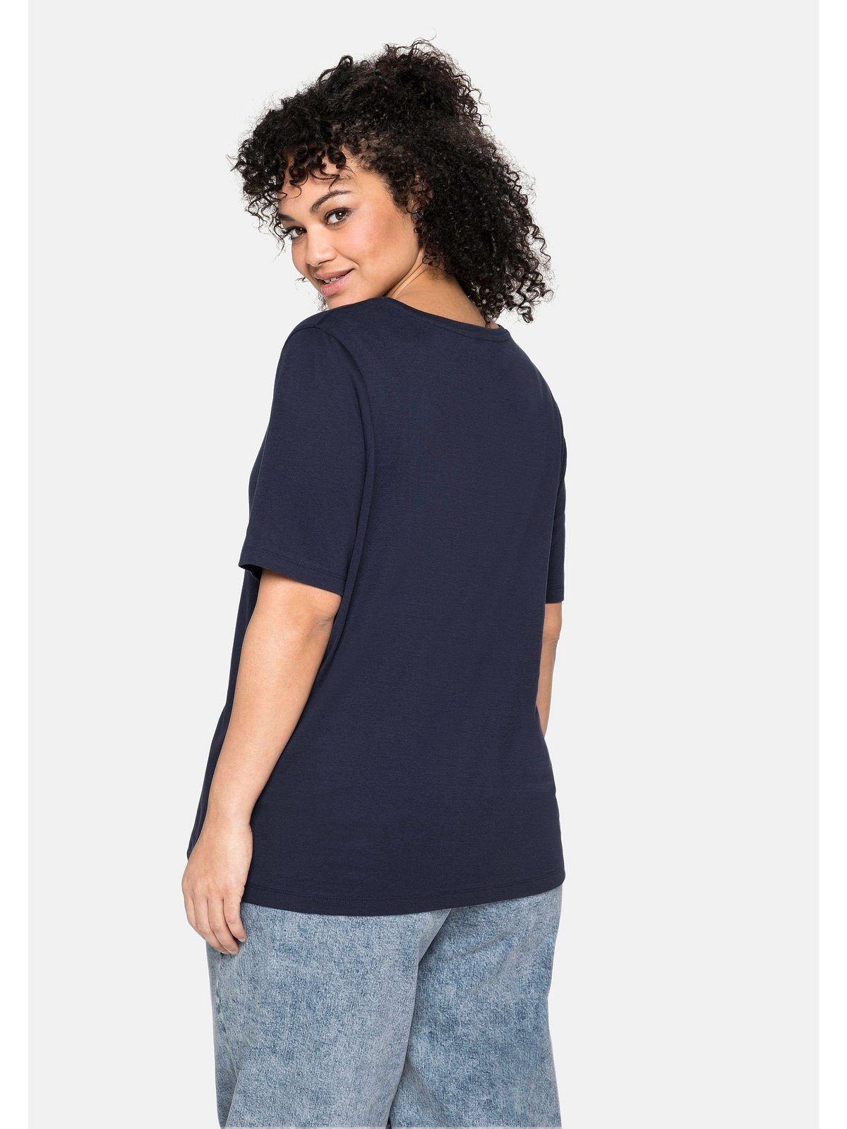 Baumwolle reiner T-Shirt Sheego Große aus Größen marine