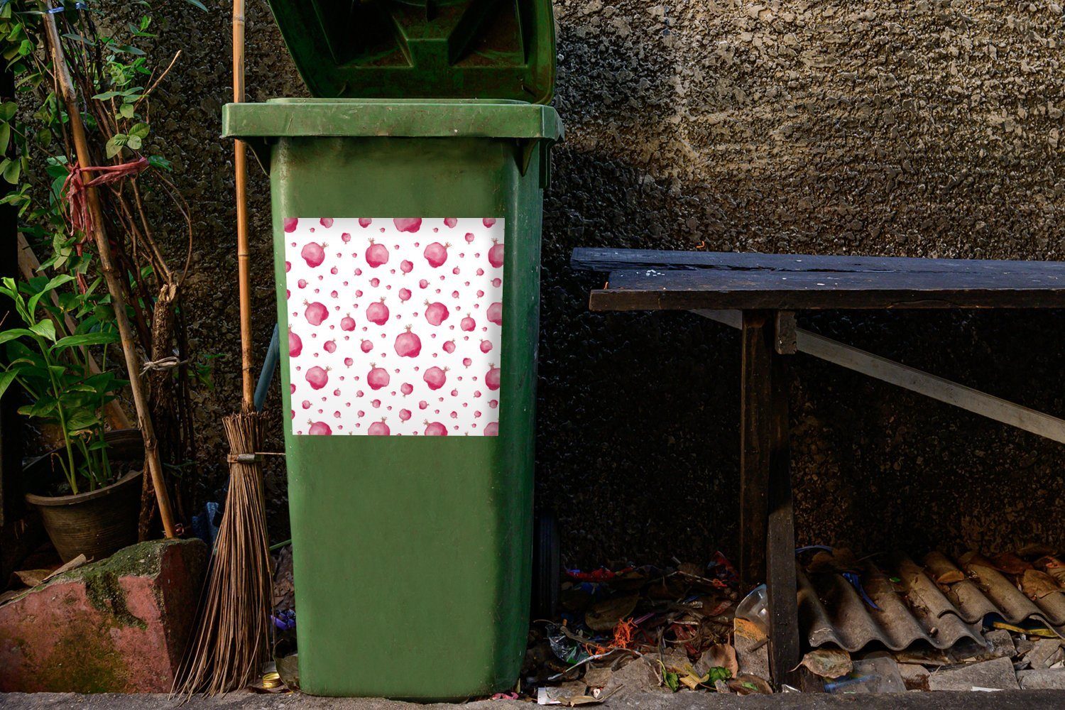 Granatapfel Obst Mülleimer-aufkleber, (1 St), Abfalbehälter Mülltonne, Wandsticker - Design MuchoWow - Container, Sticker,
