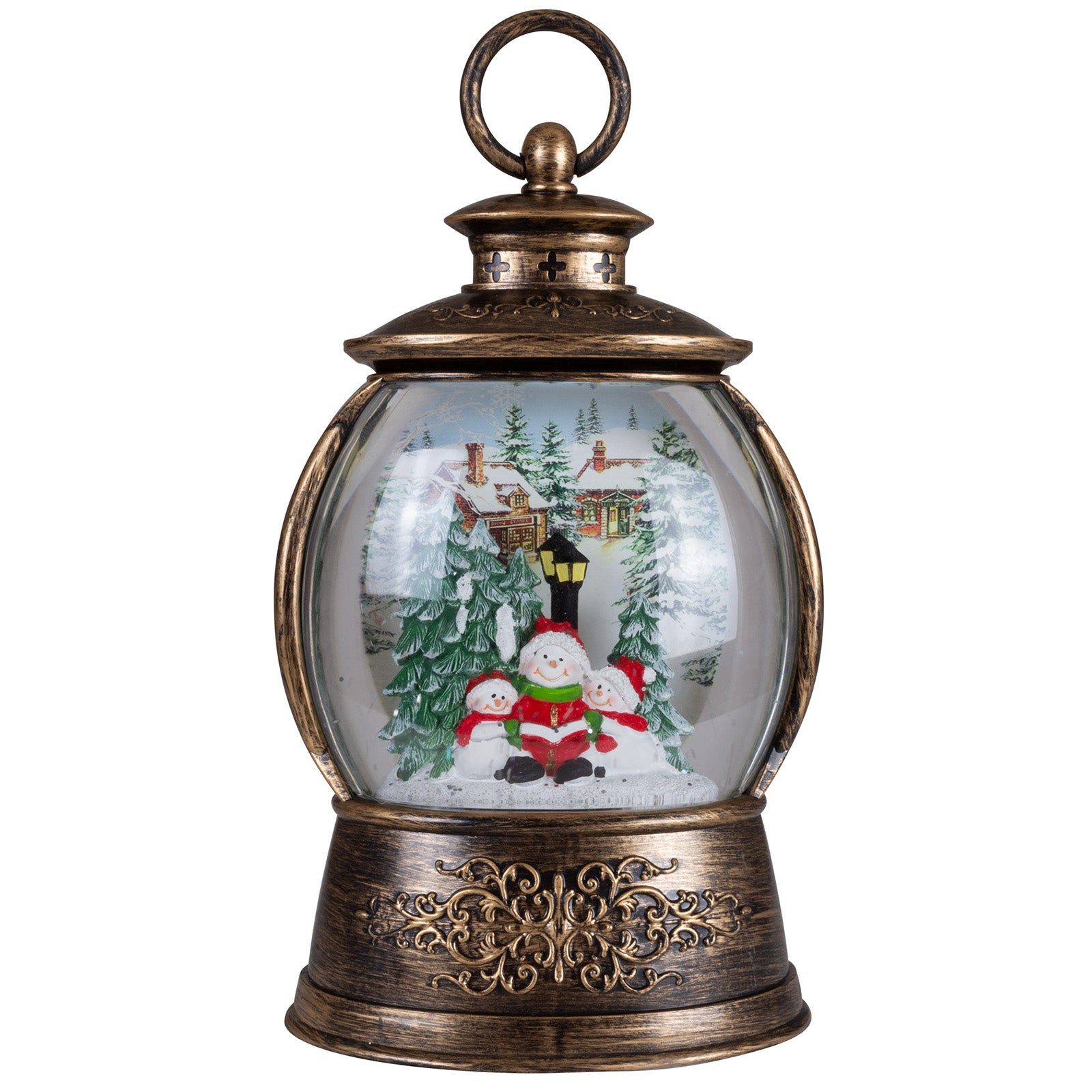Christmas Paradise LED Laterne Schneelaterne 24cm mit Schneemann, zuschaltbare Weihnachtsmusik, LED, warmweiß, schneit im Inneren, bunt-bronze