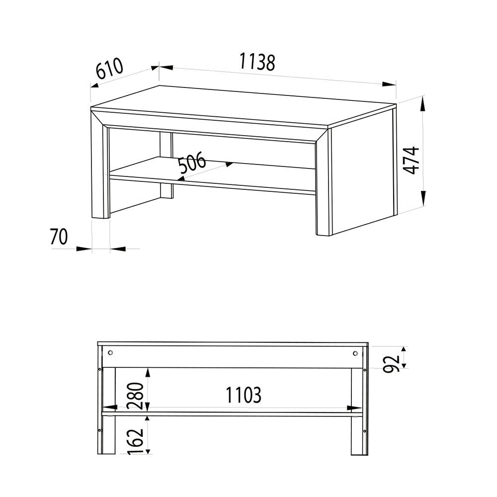 und 4-tlg), BAUSKA-131, Lefkas Couchtisch (4-St., Eiche mit LED-Beleuchtung, in Lomadox Wohnwand