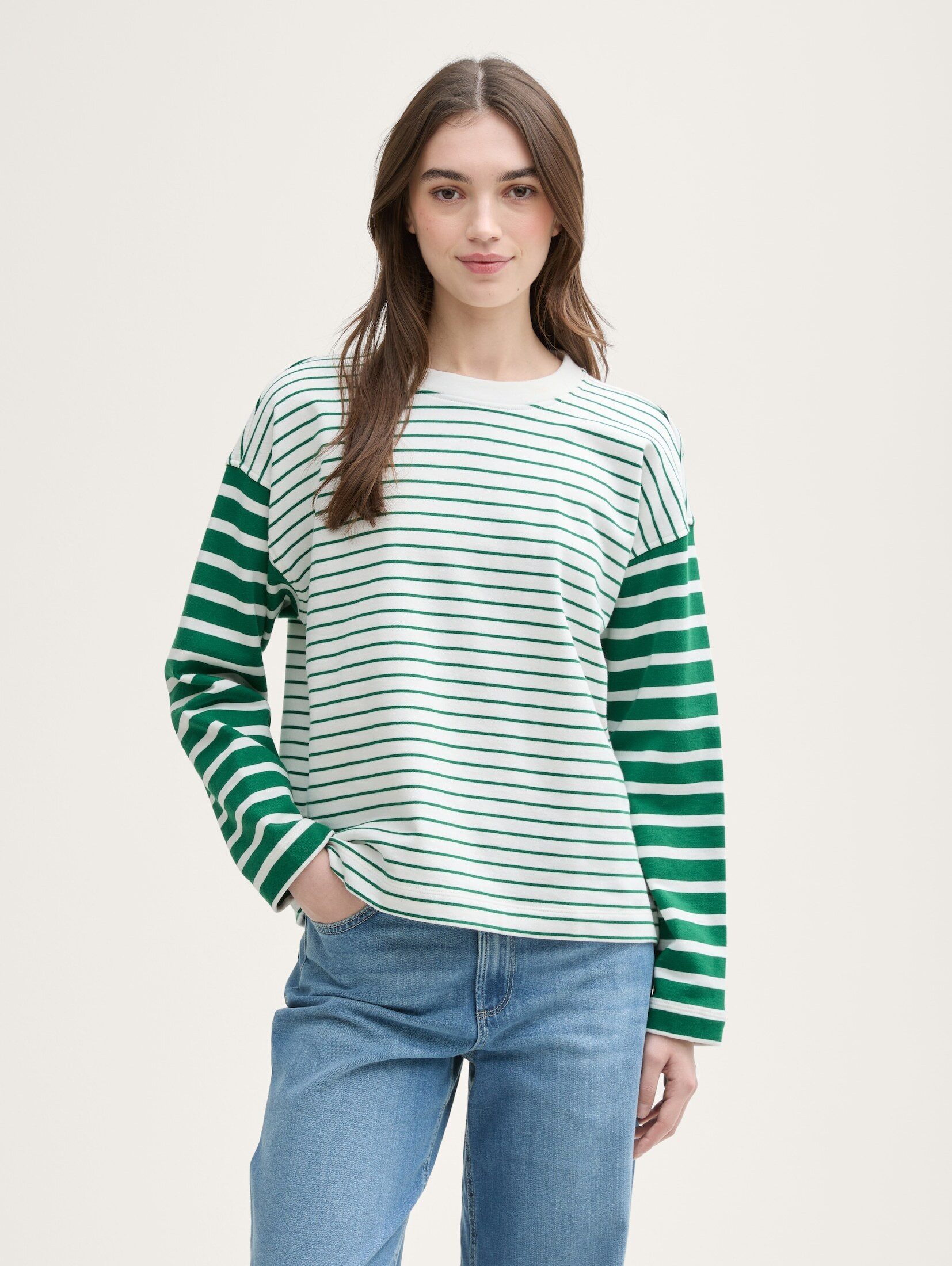 Sweatshirt Loose Fit Sweatshirt mit Streifenmuster