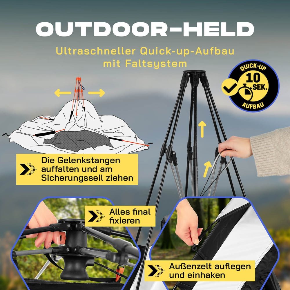 Lumaland Wurfzelt 4 Personen mit Kühleffekt 240x210x130cm, Camping Outdoor Partys Festivals Garten Strand Aufbau in 10 Sekunden