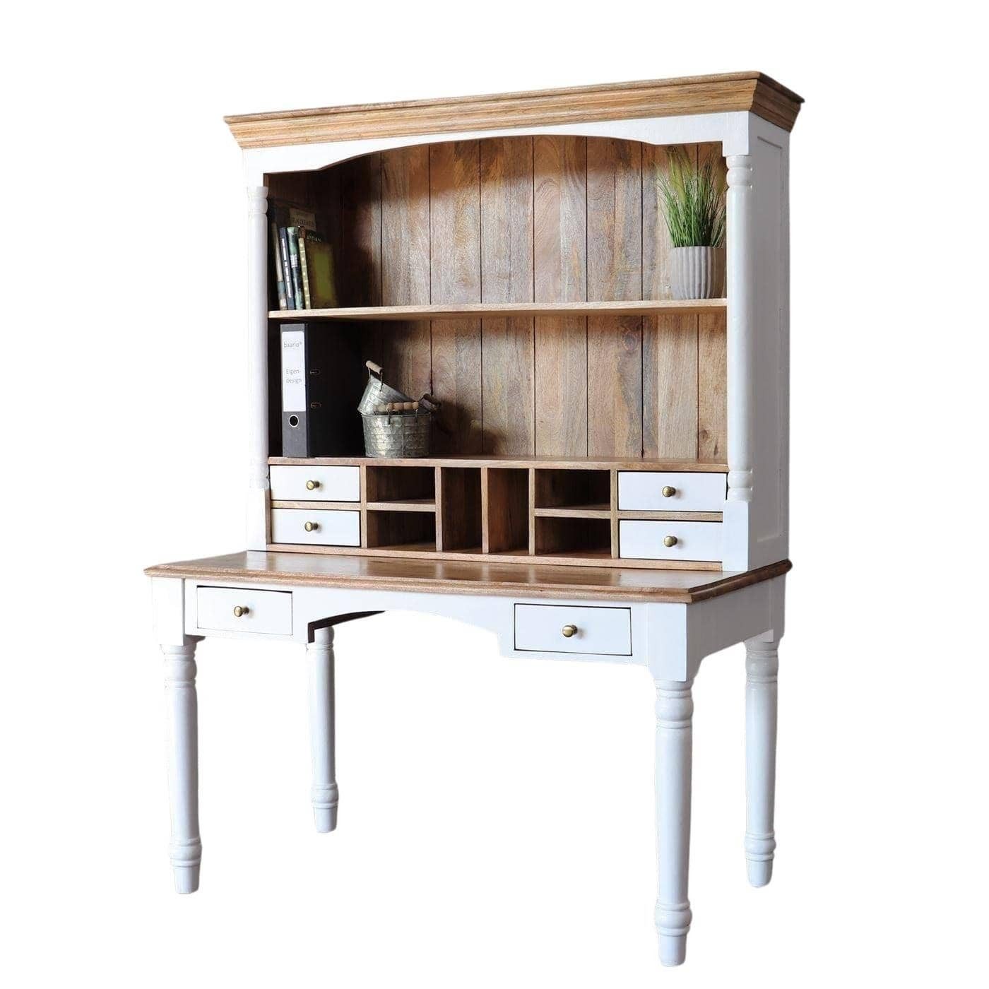 baario Schreibtisch Sekretär DOLE Landhausstil, weiss massiv Antik Shabby Design Schreibtisch