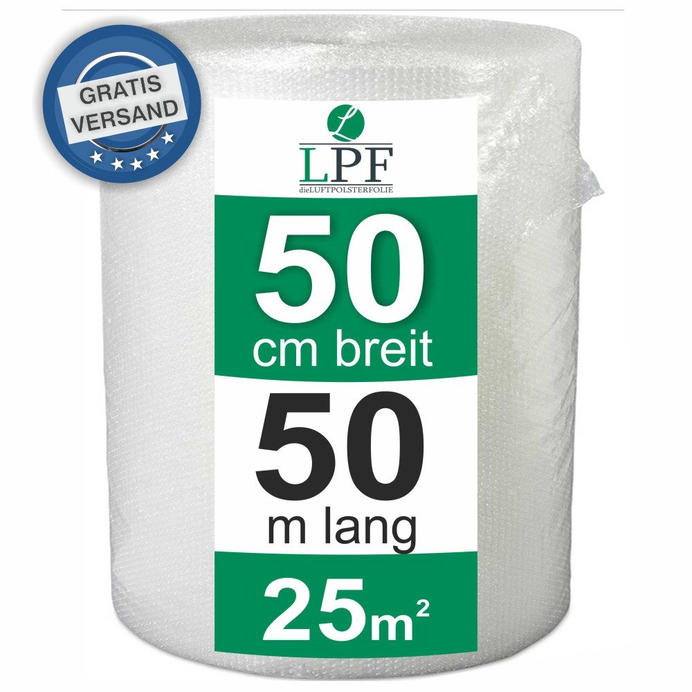 LPF dieLUFTPOLSTERFOLIE Schutzfolie Luftpolsterfolie Breite 50cm x Länge 50m Blasenfolie Noppenfolie
