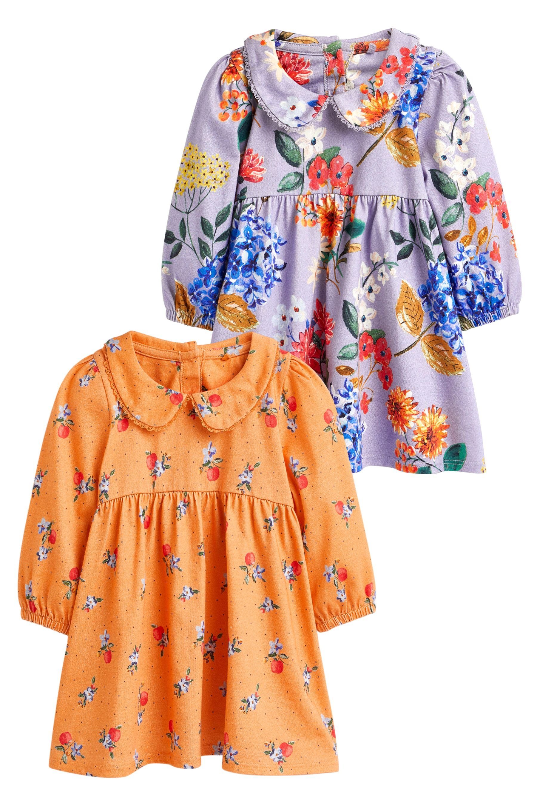 Next Jerseykleid 2er-Pack Baby-Kleid aus (2-tlg) mit Blue Jersey Orange Floral Rüschen &
