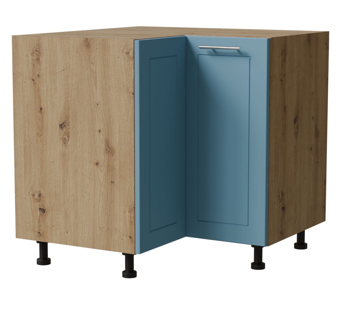 Feldmann-Wohnen Eckschrank Bari (D12/90, 2-türig, ohne Einlegeboden, 1-St., moderne Kassettenoptik, lackierte Fronten, Stellmaß 90x90cm) Eiche Artisan / RAL 5024 pastellblau matt