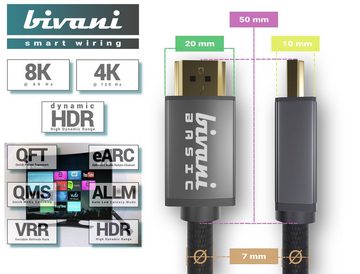 bivani 8K HDMI 2.1a Kabel HDMI-Kabel, HDMI, HDMI Typ A (100 cm), 48 Gbps, bis 10K, 8K@60HZ, 4K@120HZ, HDR10+, eARC, VRR, HDCP, CEC, Highspeed Ethernet, PS5 & Xbox Series X Ready
