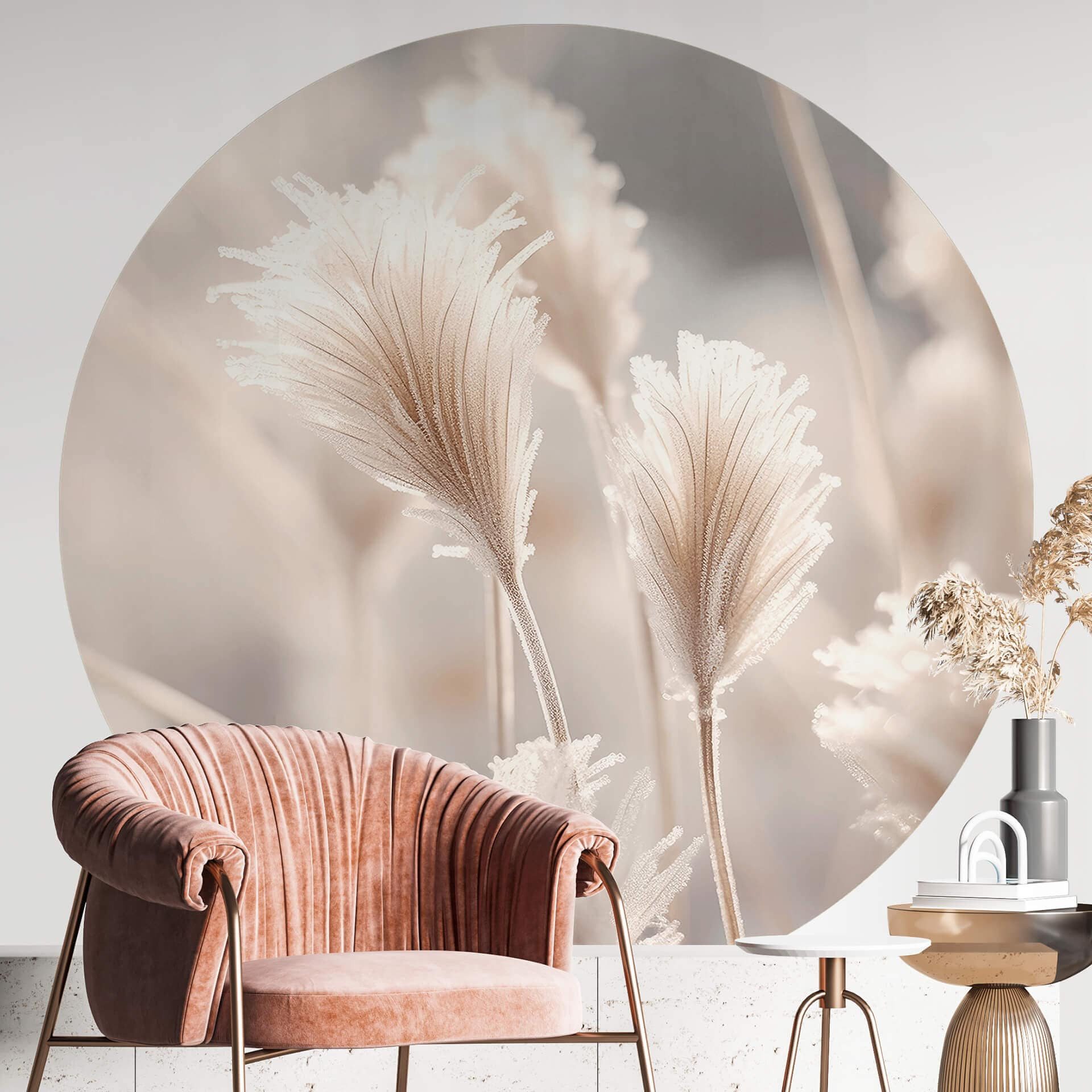 K&L Wall Art Fototapete selbstklebend Vliestapete Blumen Wandbild rund Vintage Natur Wanddeko, floral, bedruckt, selbstklebende Tapete