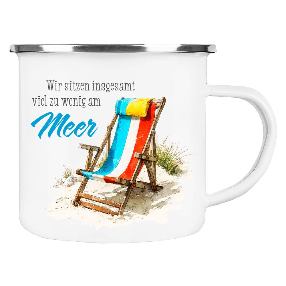 Cadouri Tasse AM MEER SITZEN Camping Emaille Tasse, Campingtasse, Metall, Campingbecher, Kaffeetasse für Camper, handgefertigt, Geschenk, 300 ml