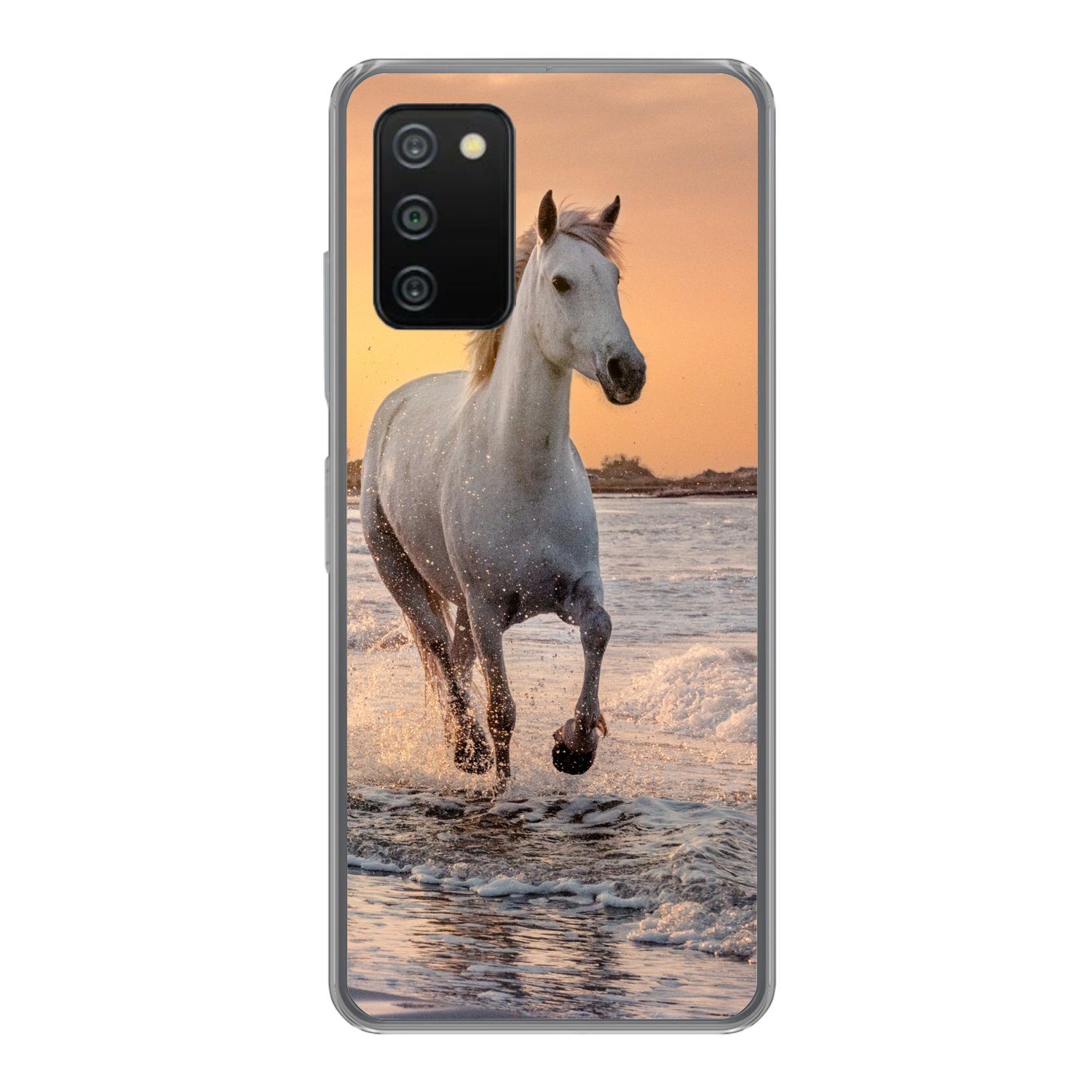 MuchoWow Handyhülle für Samsung Galaxy A03s Pferde - Sonne - Meer - Strand - Tiere, Smartphone-Bumper, Print, Handy Schutzhülle Dünn