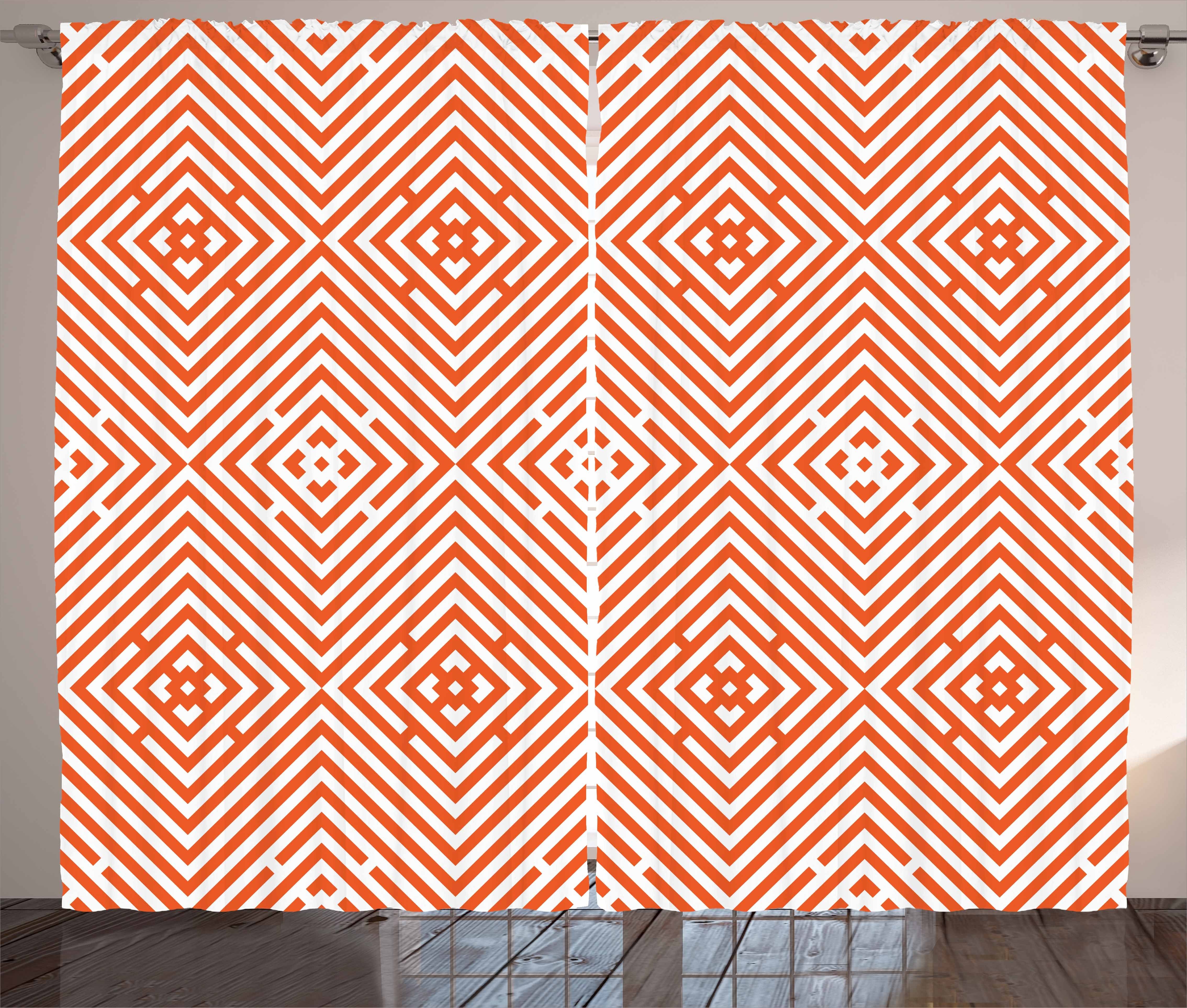 Gardine Schlafzimmer Kräuselband Vorhang mit Schlaufen und Haken, Abakuhaus, Burnt orange Bullseye Rhombus