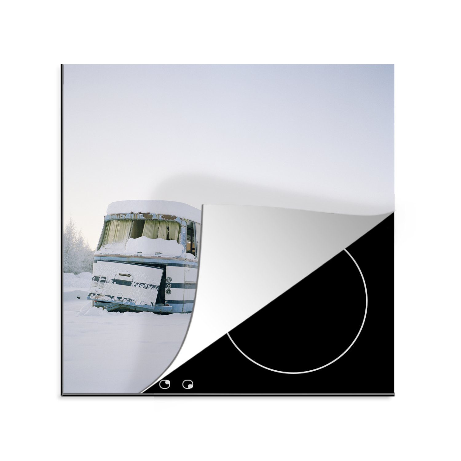 MuchoWow Herdblende-/Abdeckplatte Bus - küche 78x78 Vinyl, Schnee, cm, - (1 tlg), Ceranfeldabdeckung, für Jahrgang Arbeitsplatte