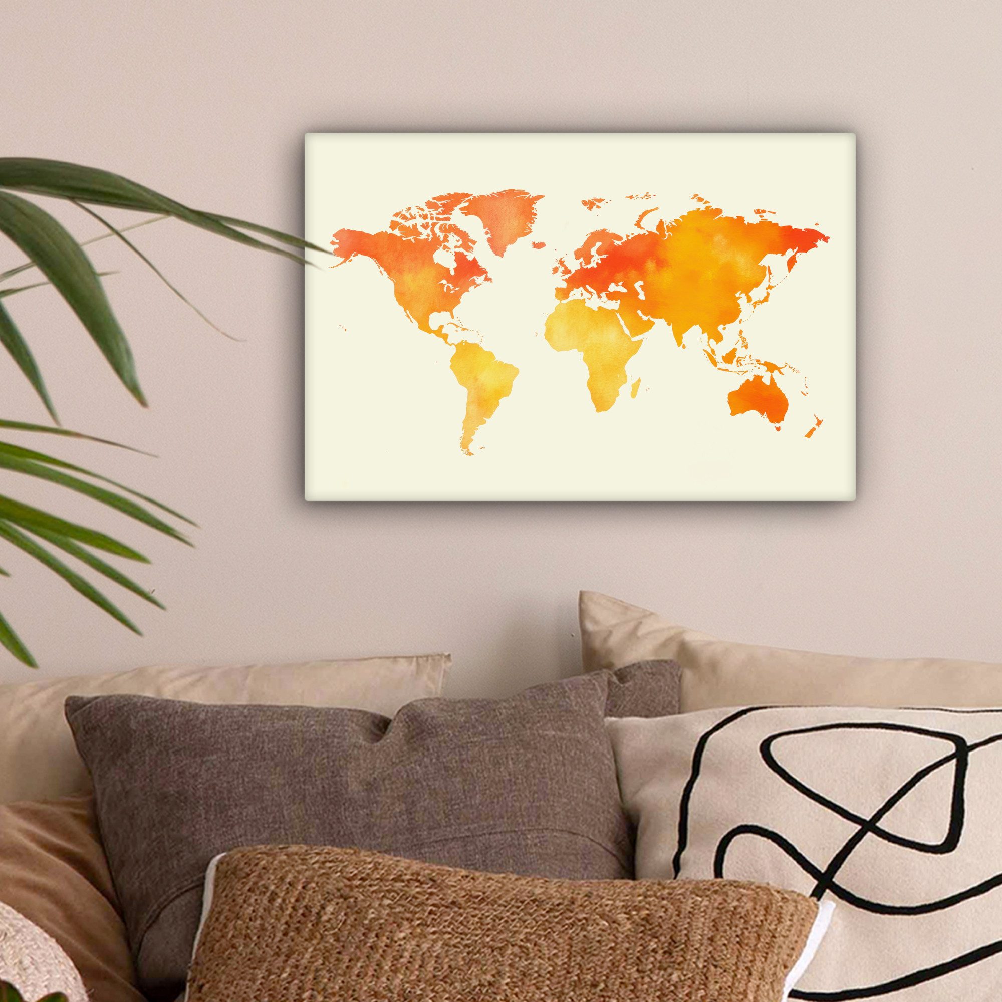 OneMillionCanvasses® Leinwandbild Weltkarte - Orange - günstig online kaufen