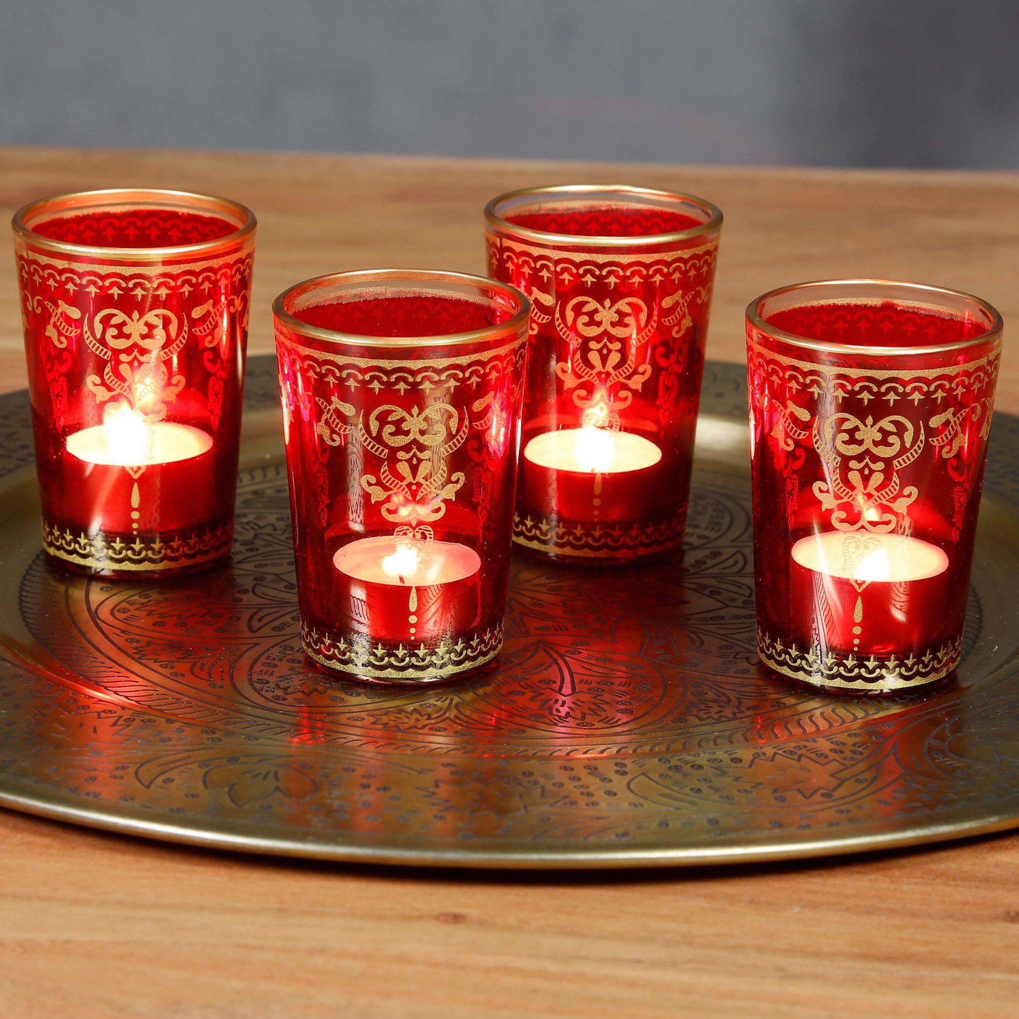 Casa Moro Teelichthalter Glas Teelichthalter Rot Gold 6er Set Kerzenglas für Ker
