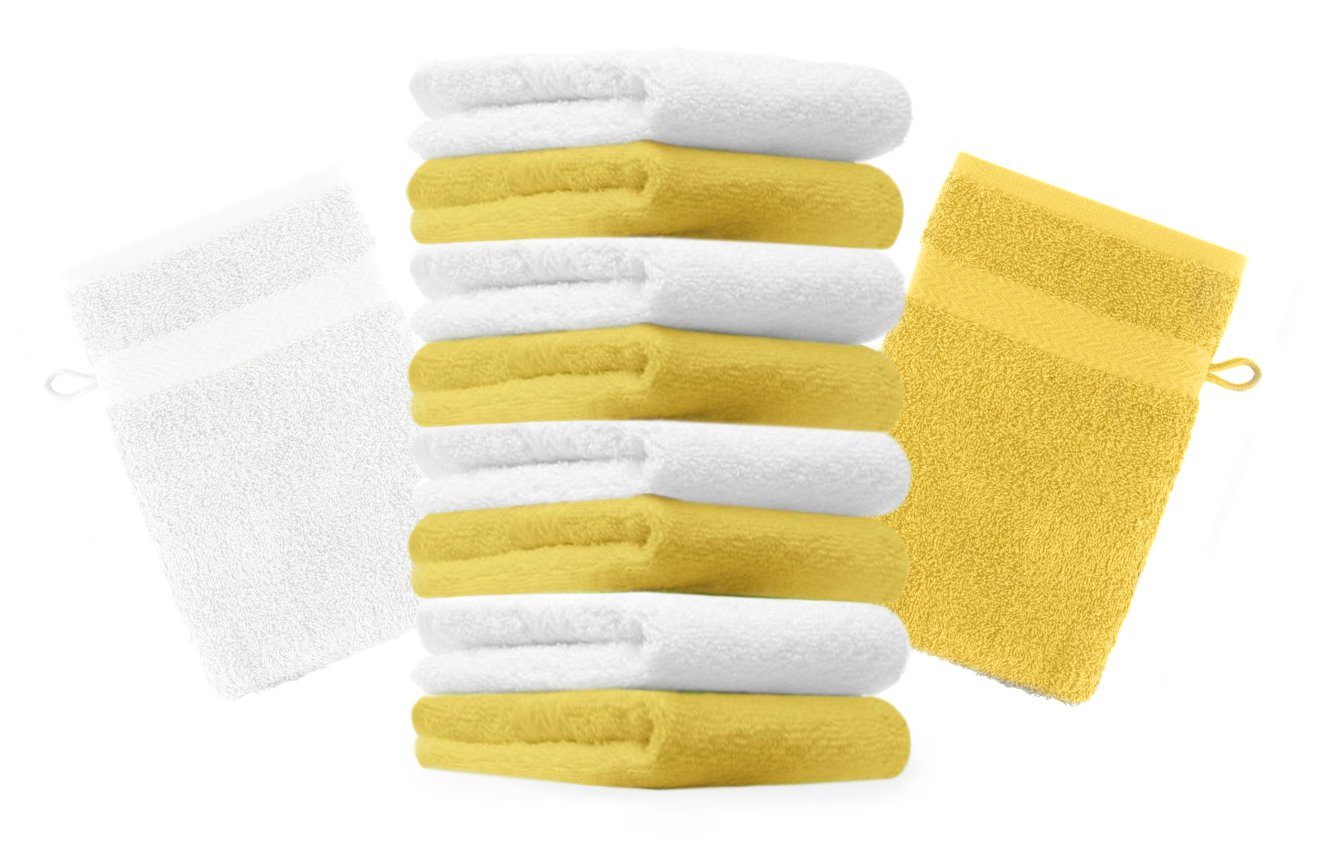 Betz Waschhandschuh 10 Stück 100% weiß und gelb Set Premium Waschhandschuhe Baumwolle (10-tlg) cm Waschlappen Farbe 16x21