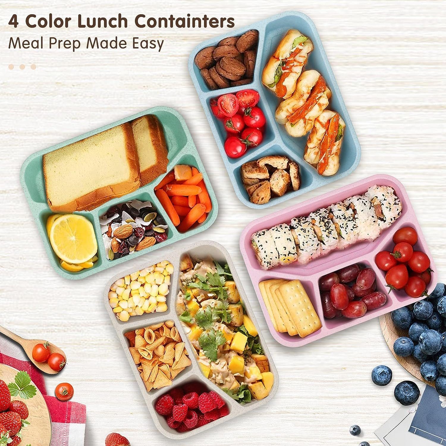 autolock 1000ML Seiten, Lunchbox Brotdose Kinder Erwachsene Bento Lunchbox Tragbar Box,4 (4-tlg)