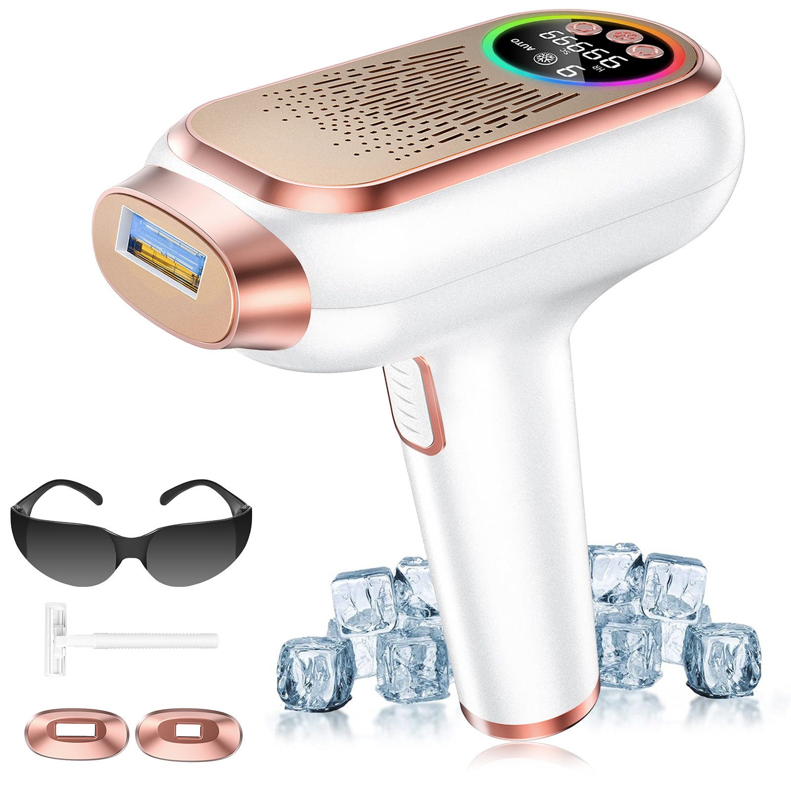 Yuede IPL-Haarentferner mit Gefrierfunktion,9 Energiestufen,3 Erweiterte Funktionen HR/SC/RA, 999,999 Lichtimpulse Laser Haarentfernun Lichtimpulse, IPL Haarentfernungsgerät für Frauen Männer Women, Gesicht Bikinizone Arme Beine Körper